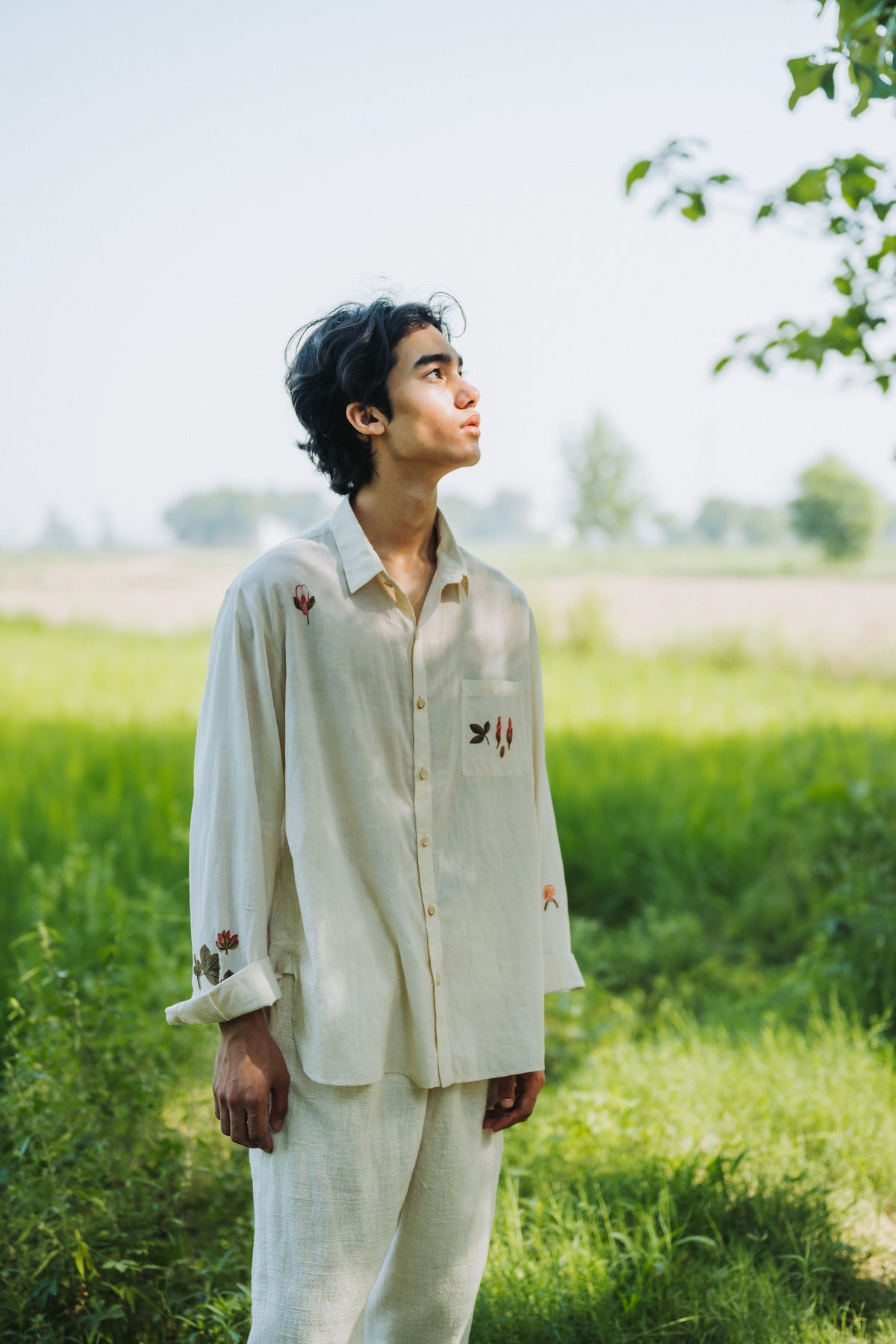 Handpainted Relaxed Shirt in Ecru