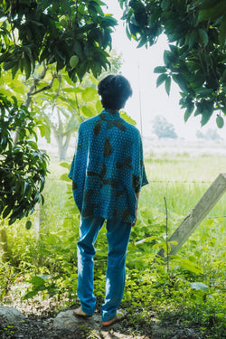 INDIGO SCREEN PRINTED SHIRT WITH BANDHANI