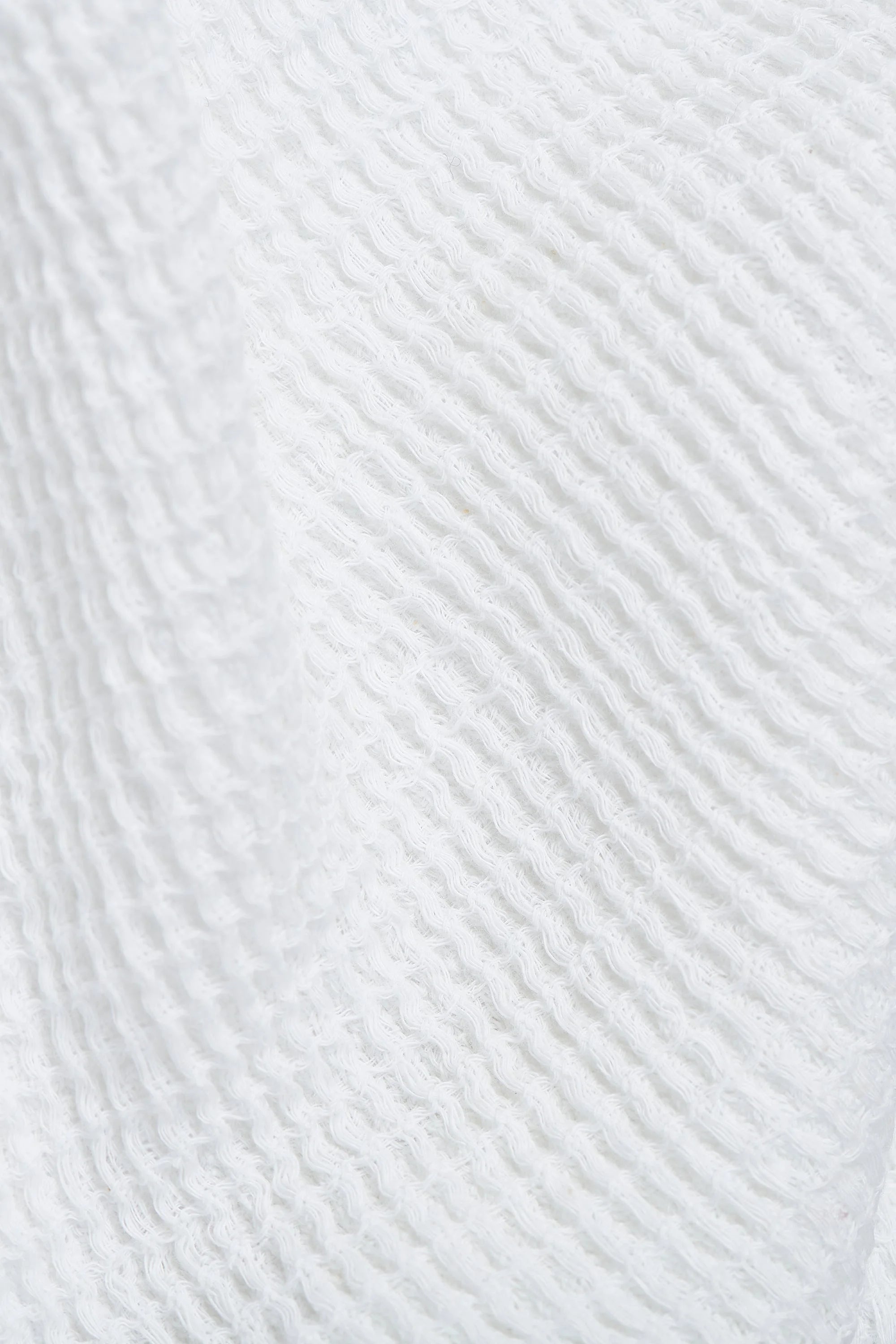 Close-up of white yarn on a white background