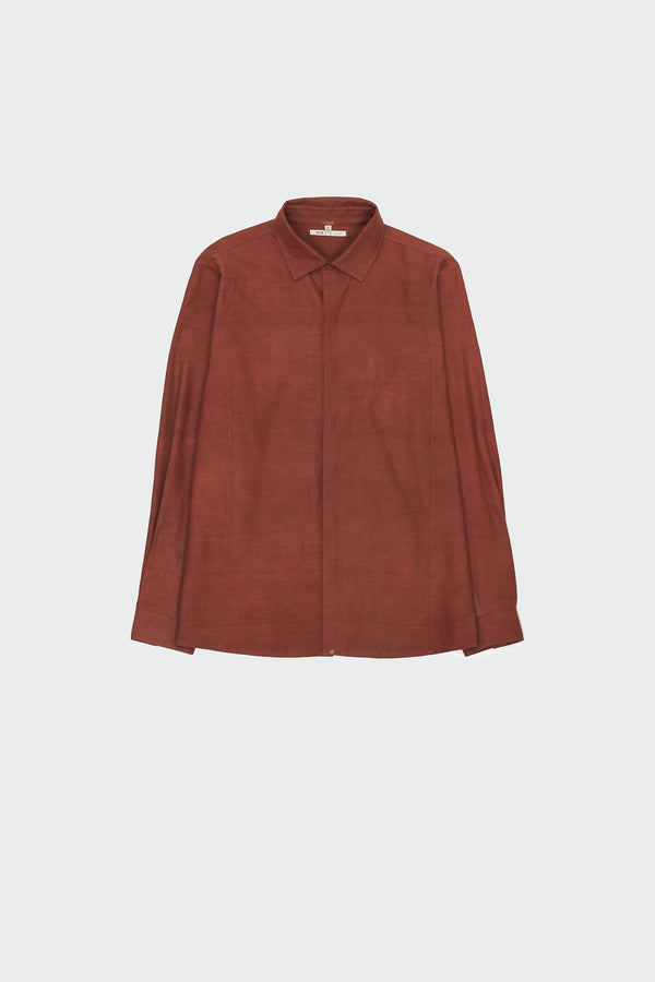 BRICK RED FINE COTTON SILK MENS SHIRT