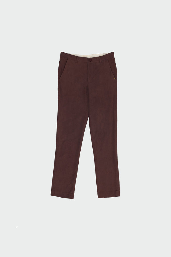 BURNT UMBER TAPERED COTTON TROUSERS