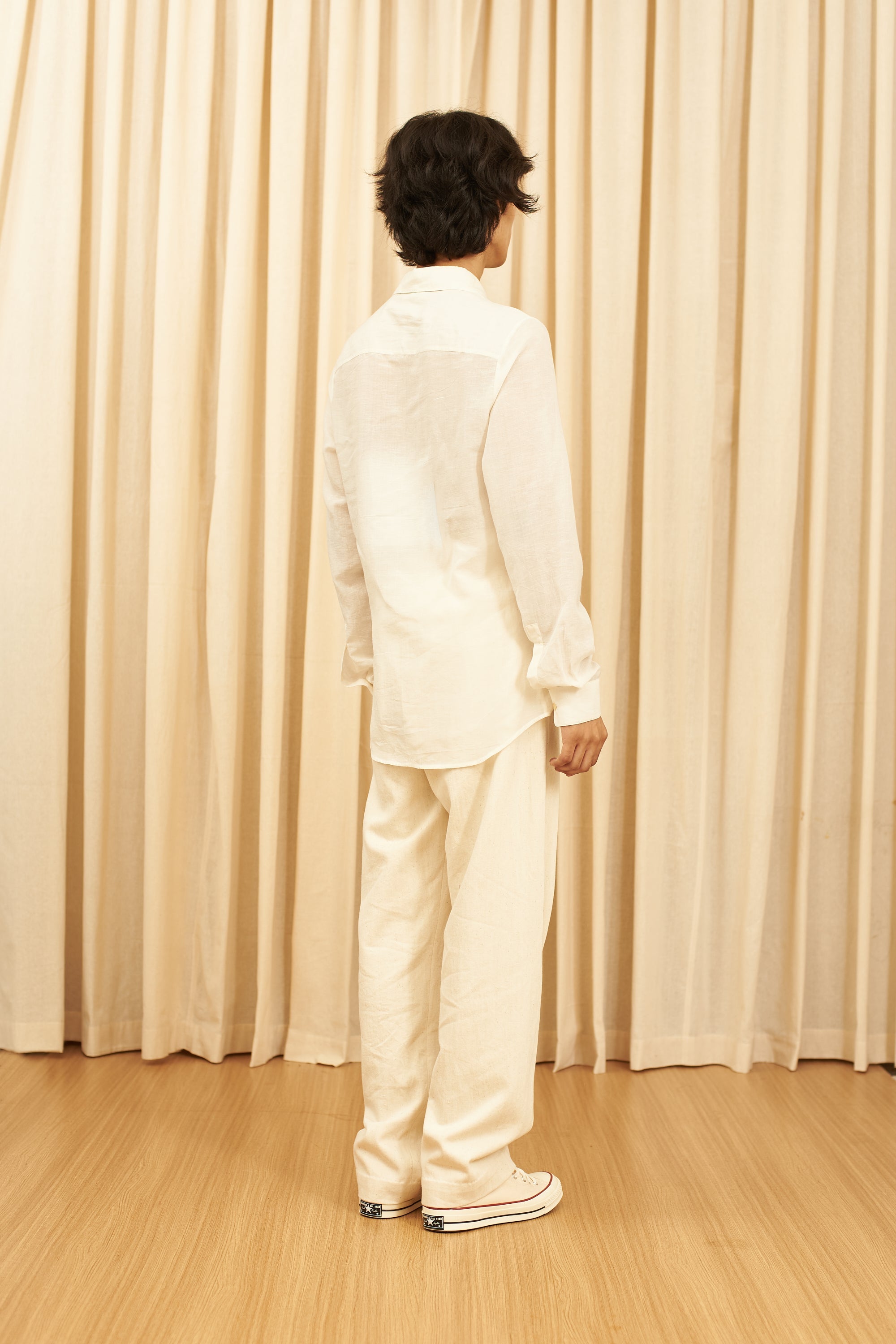 Ecru Cotton Silk Blend Men Shirt