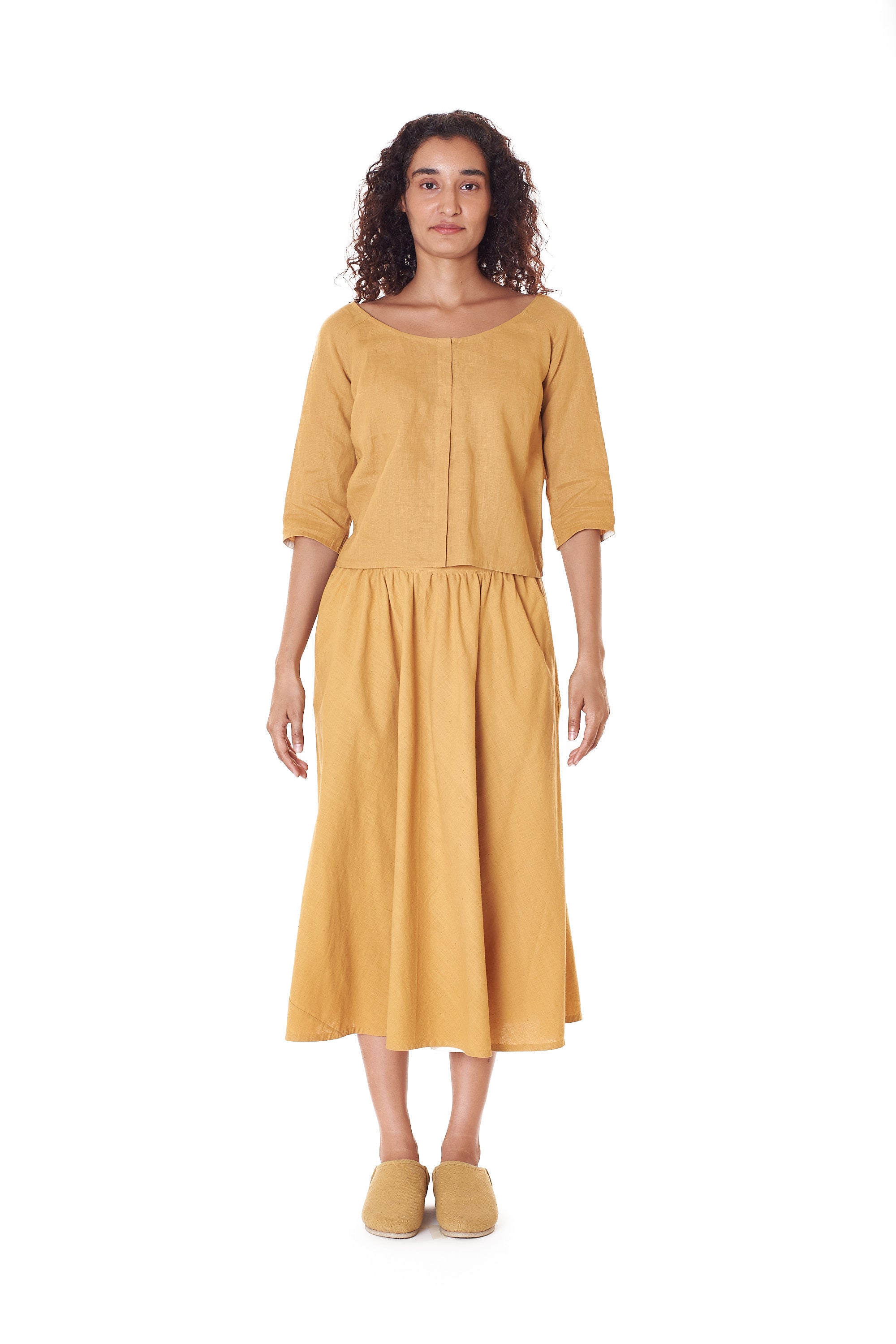 100% LINEN WOMENS TOP IN MUSTARD YELLOW