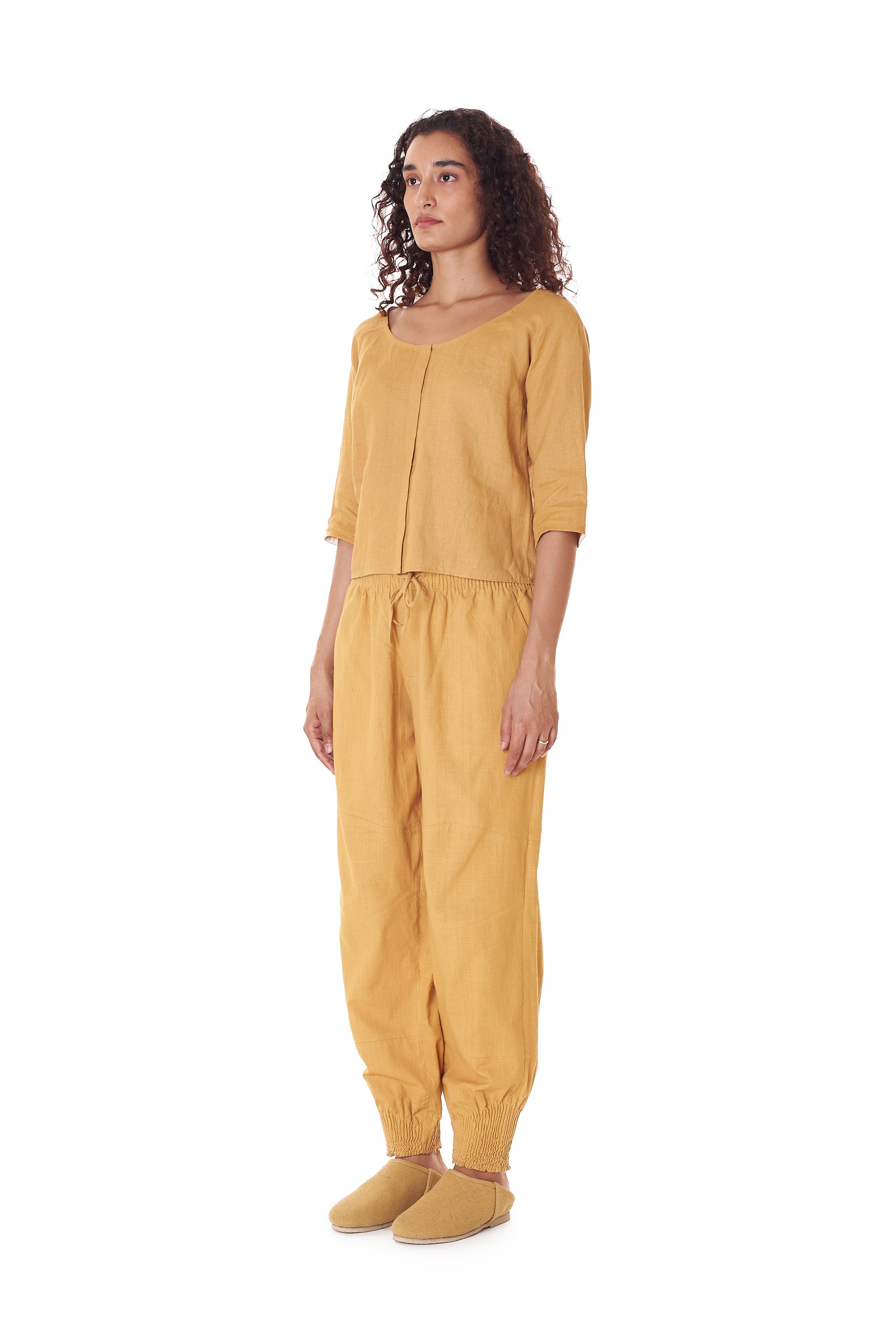 100% LINEN WOMENS TOP IN MUSTARD YELLOW