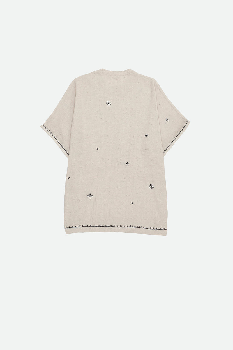 ECRU EMBROIDERED COTTON T-SHIRT