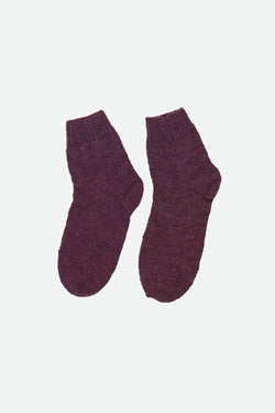 HAND-KNITTED PAIR OF SOCKS DYED IN PURPLE RED