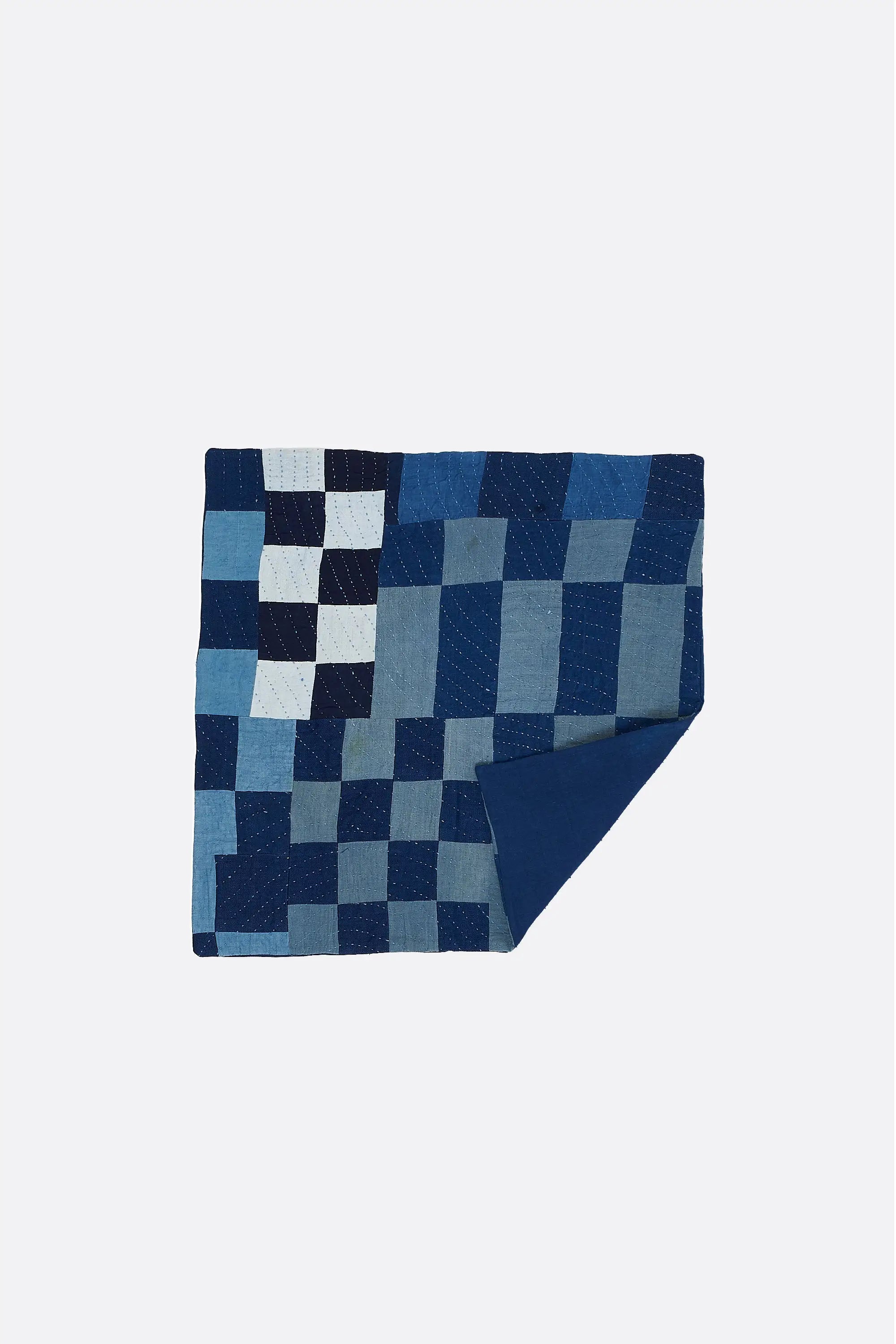 Chequered Patchwork Cushion in Shades Of Indigo