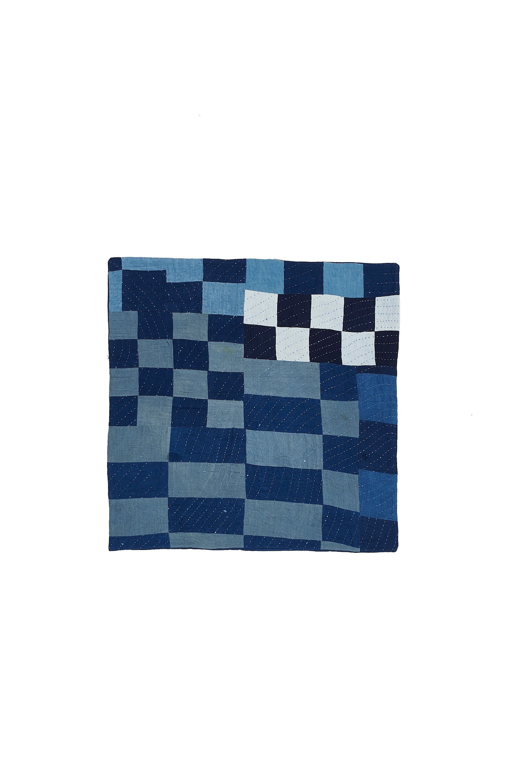 Chequered Patchwork Cushion in Shades Of Indigo