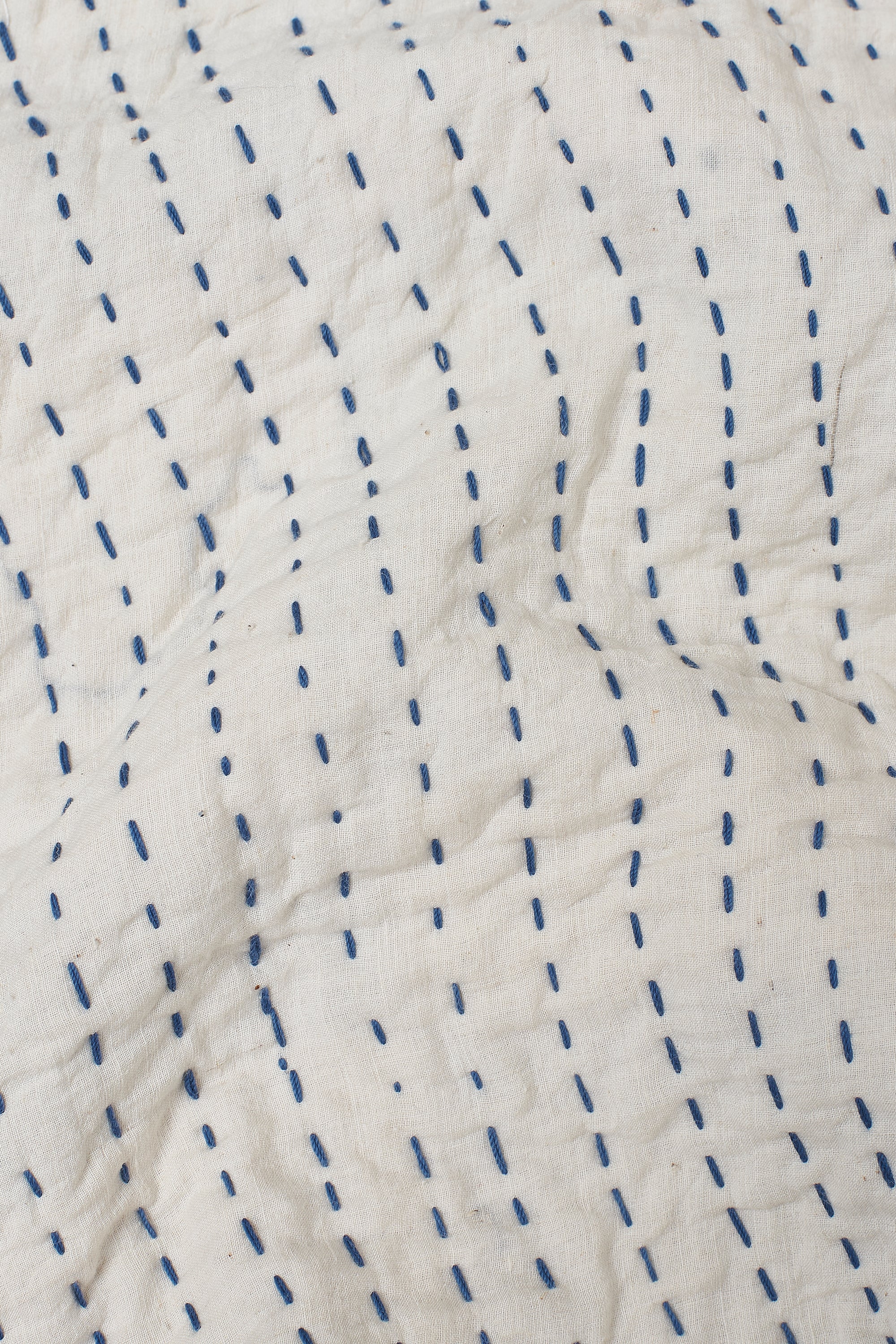 Chequered Patchwork Quilt in Shades Of Ecru and Indigo