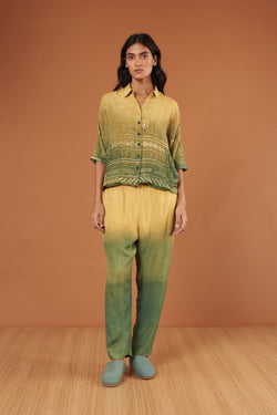 Multi Coloured Dip Dyed Textured Bandhani Silk Shirt