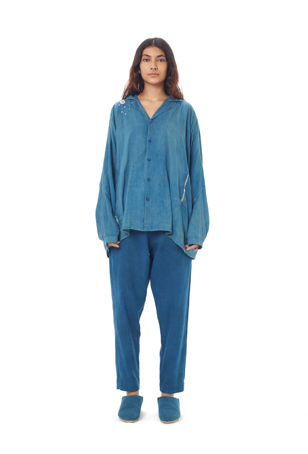 TURQUOISE HANDSPUN COTTON DRAWSTRING TAPERED PANTS