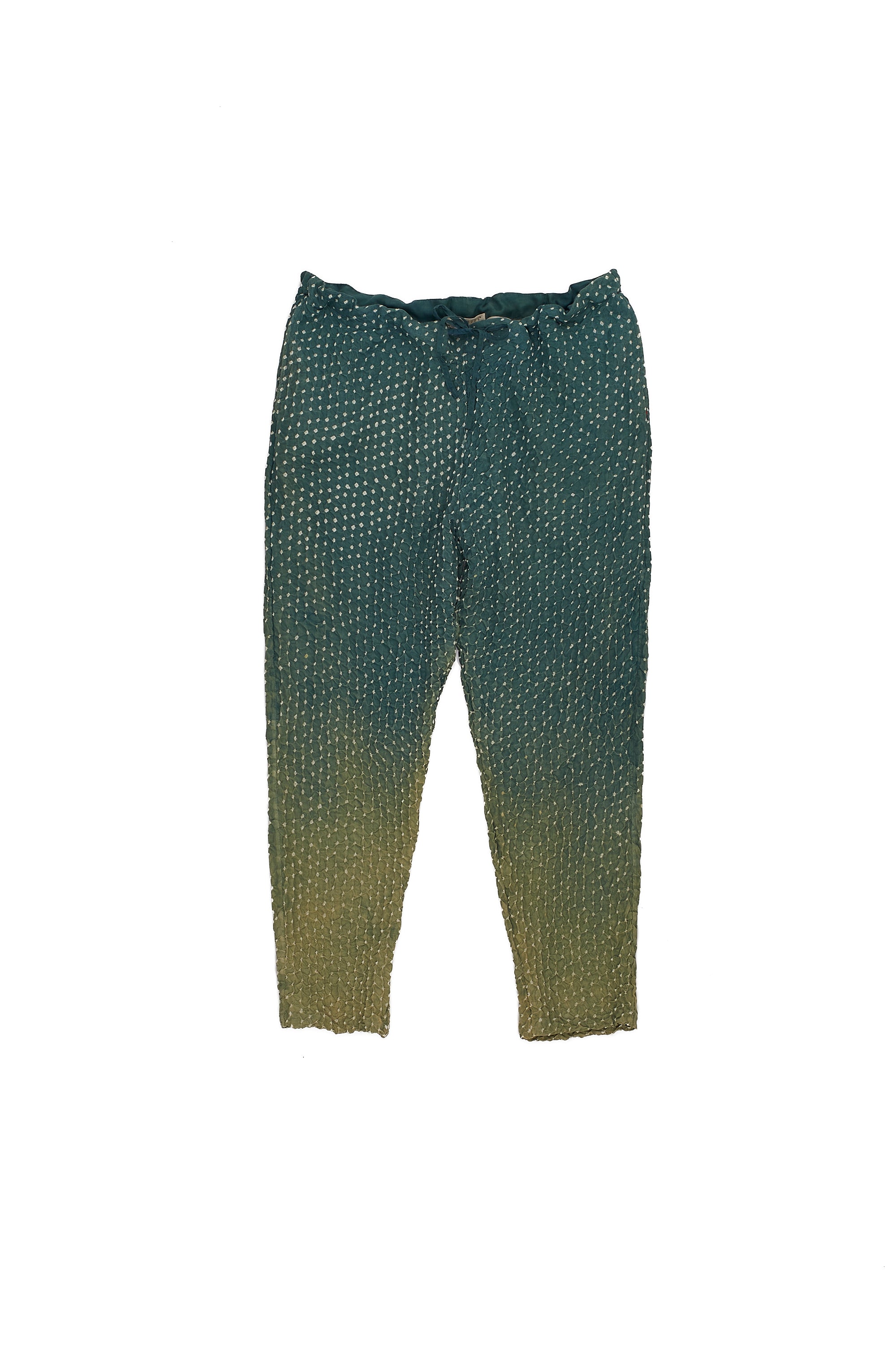 OLIVE GREEN SOFT SILK ALL OVER BANDHANI PANTS