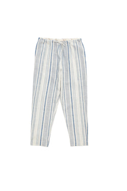 Indigo Striped Organic Cotton Drawstring Tapered Pants