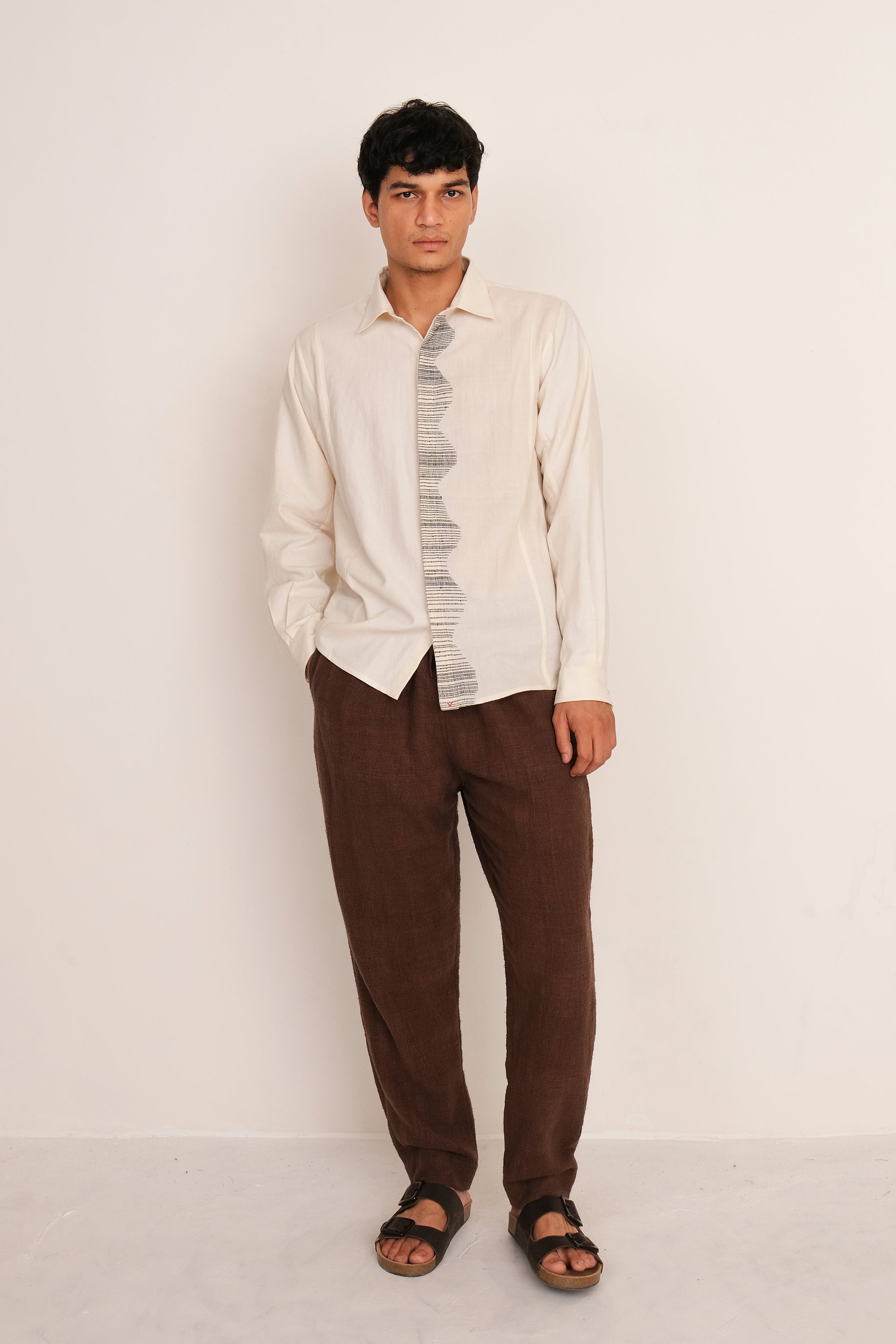 ECRU & BLACK COTTON JAMDANI SHIRT