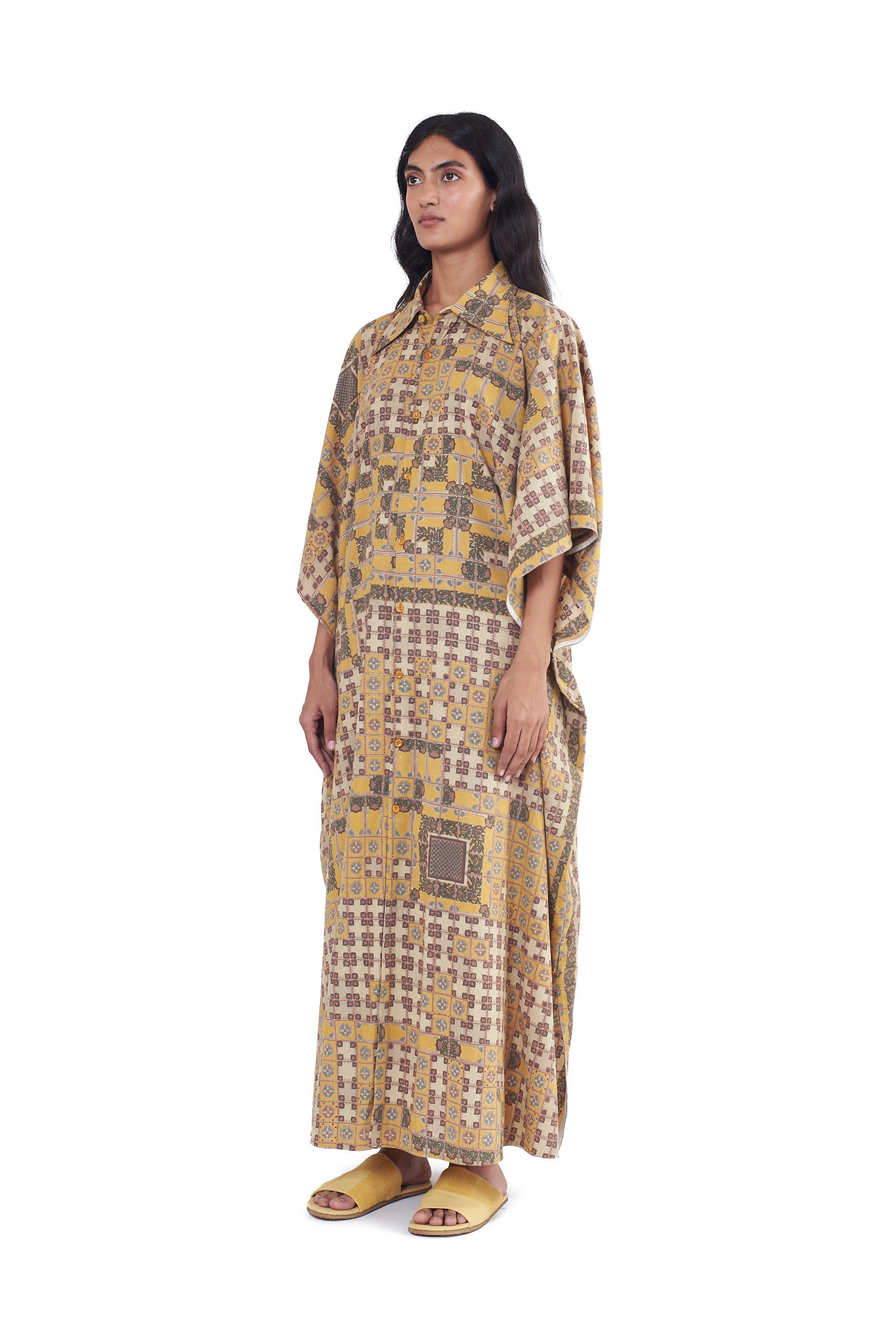 CHETTINAD INSPIRED MULTI-COLOUR SCREEN PRINTED  STATEMENT KAFTAN