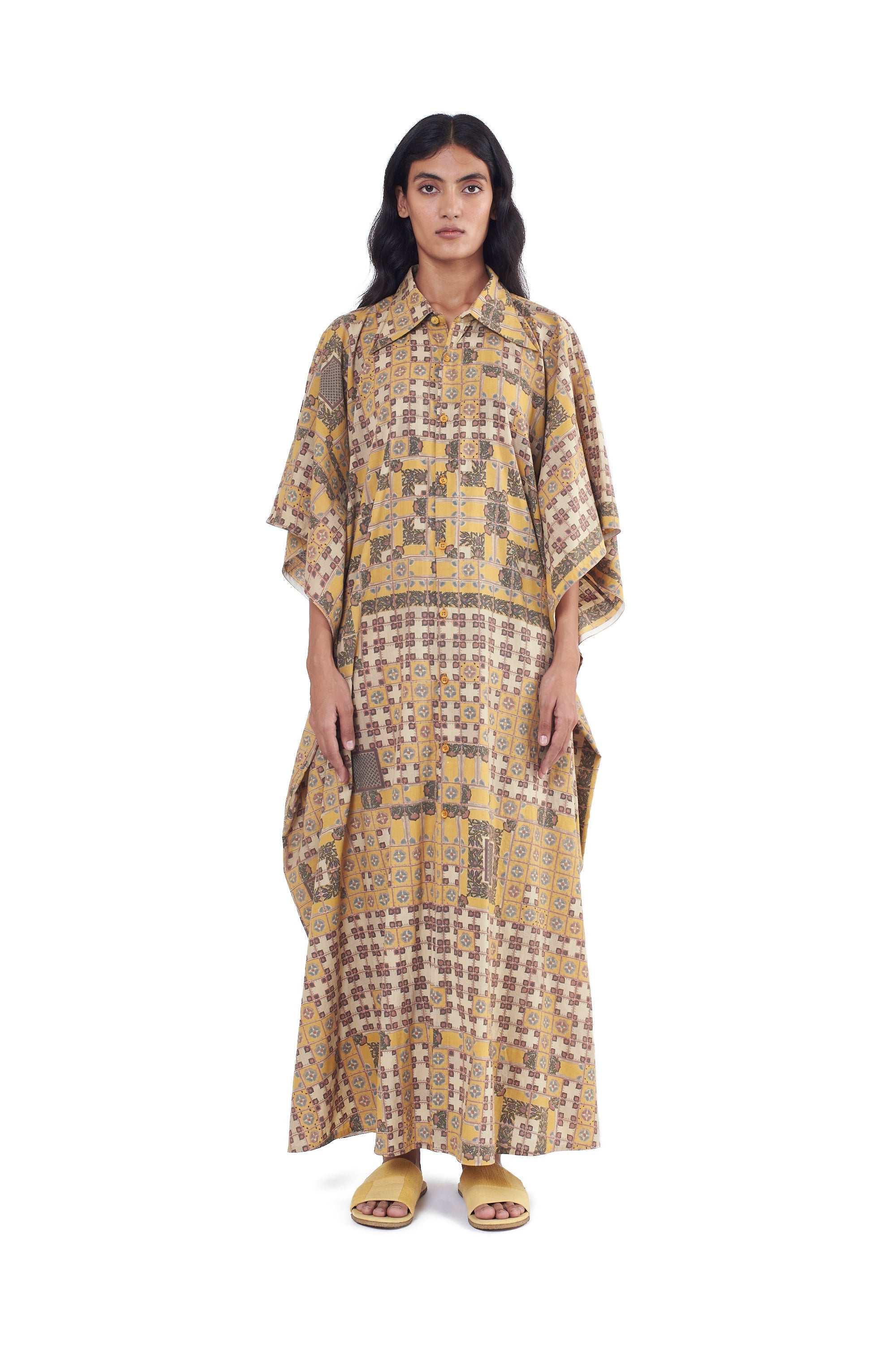 CHETTINAD INSPIRED MULTI-COLOUR SCREEN PRINTED  STATEMENT KAFTAN