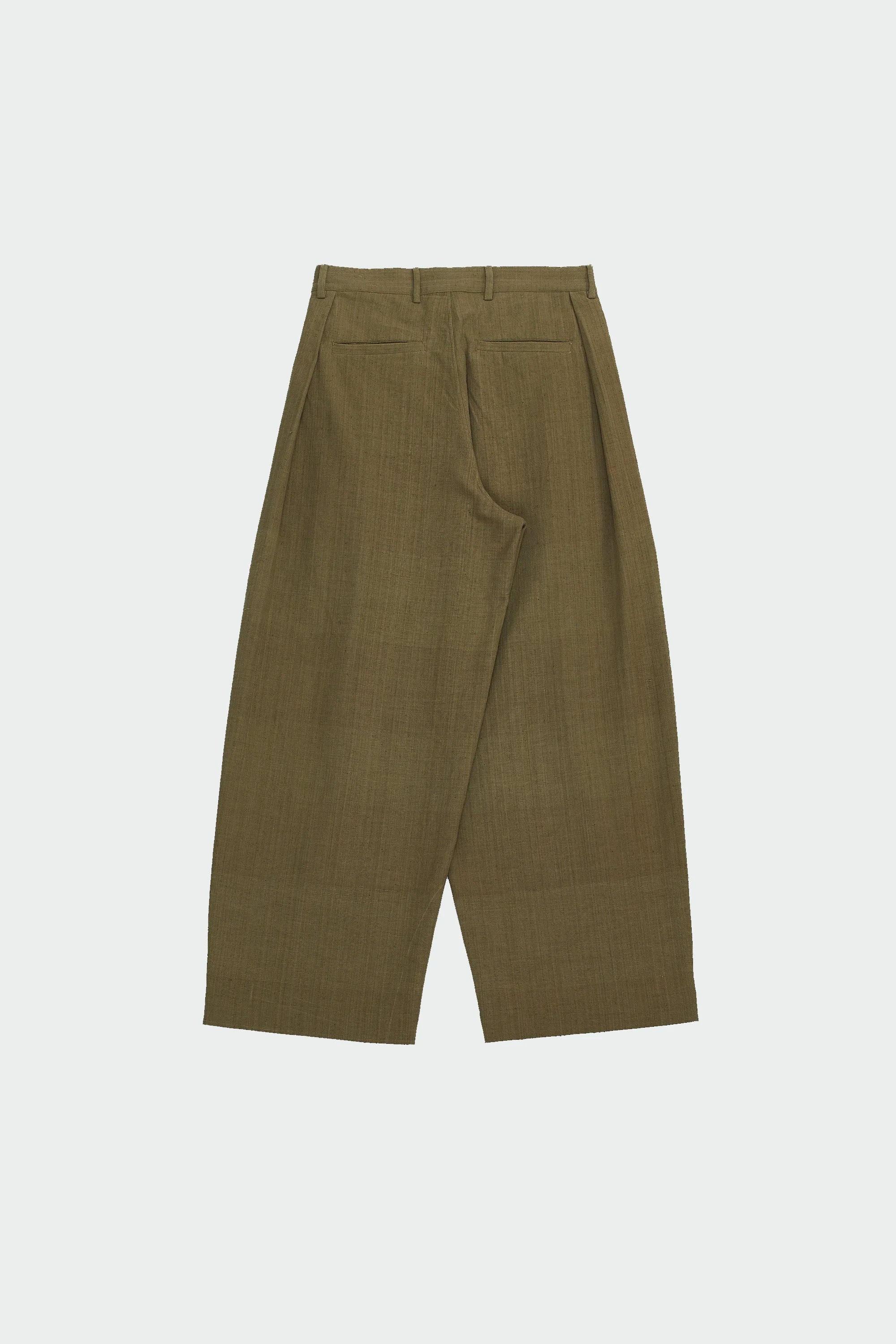 FLAXEN YELLOW COTTON PLEATED TROUSERS