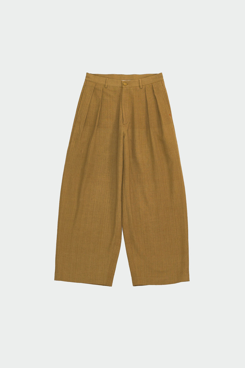 FLAXEN YELLOW PLEATED TROUSERS