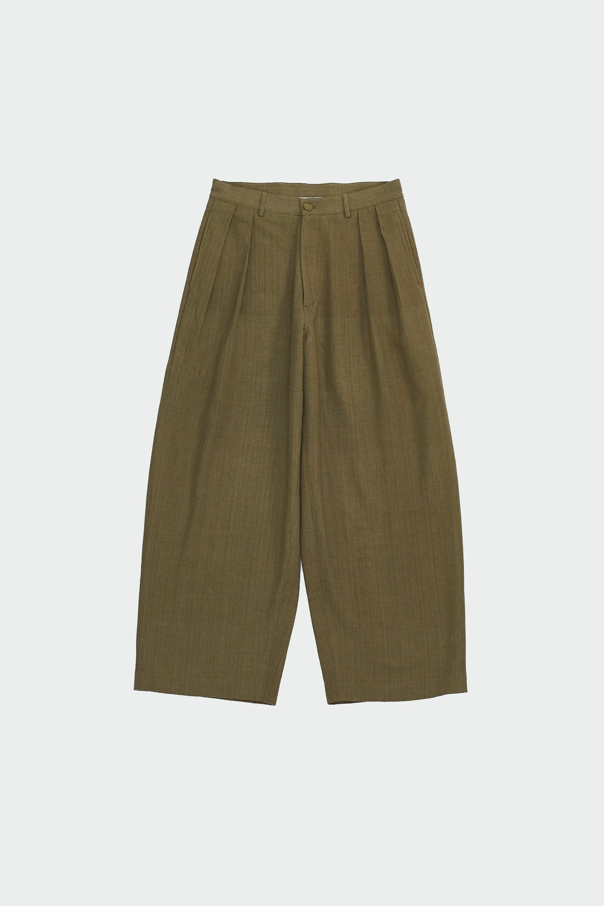 FLAXEN YELLOW COTTON PLEATED TROUSERS