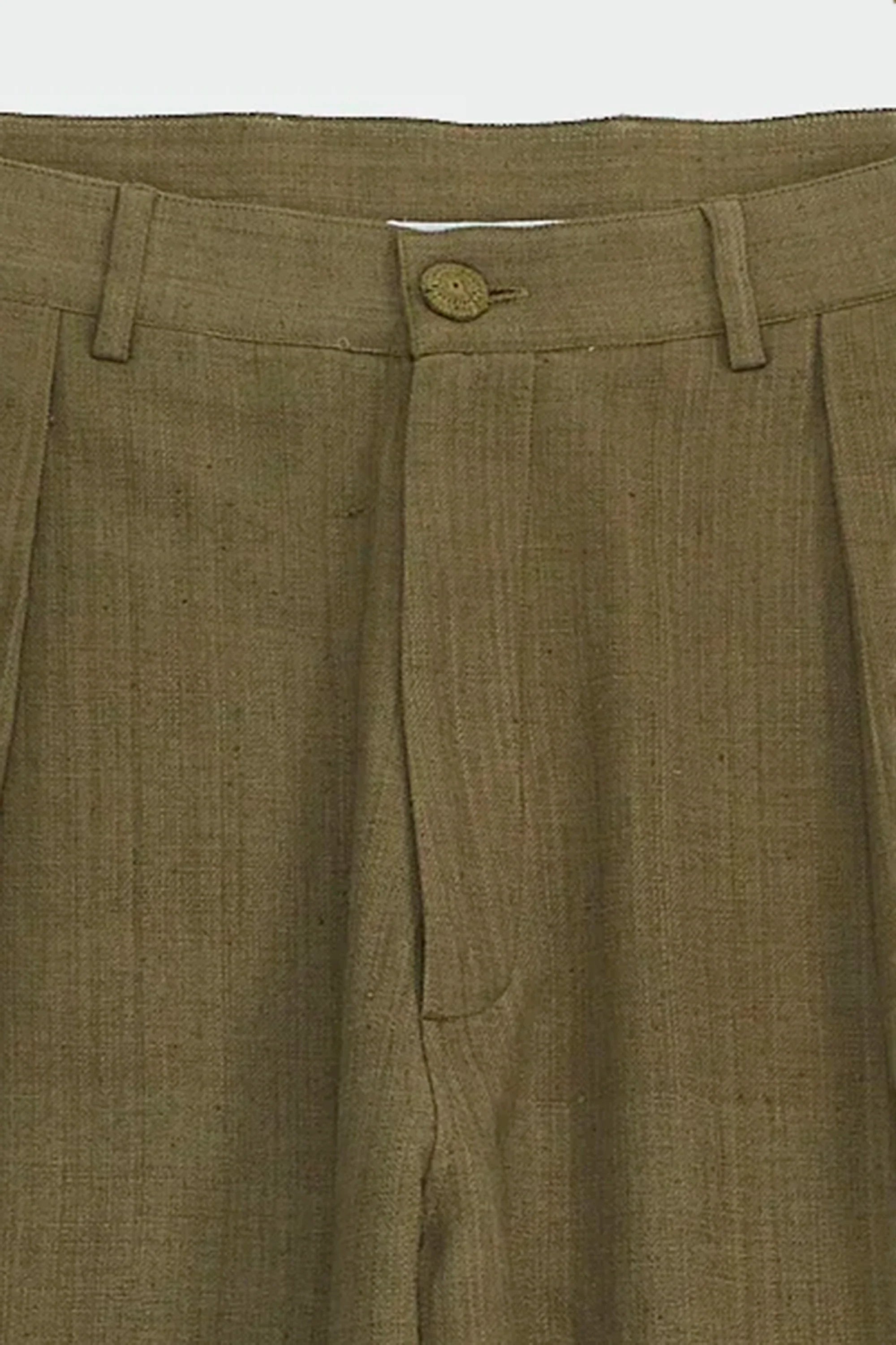 Flaxen Yellow Cotton Pleated Trousers