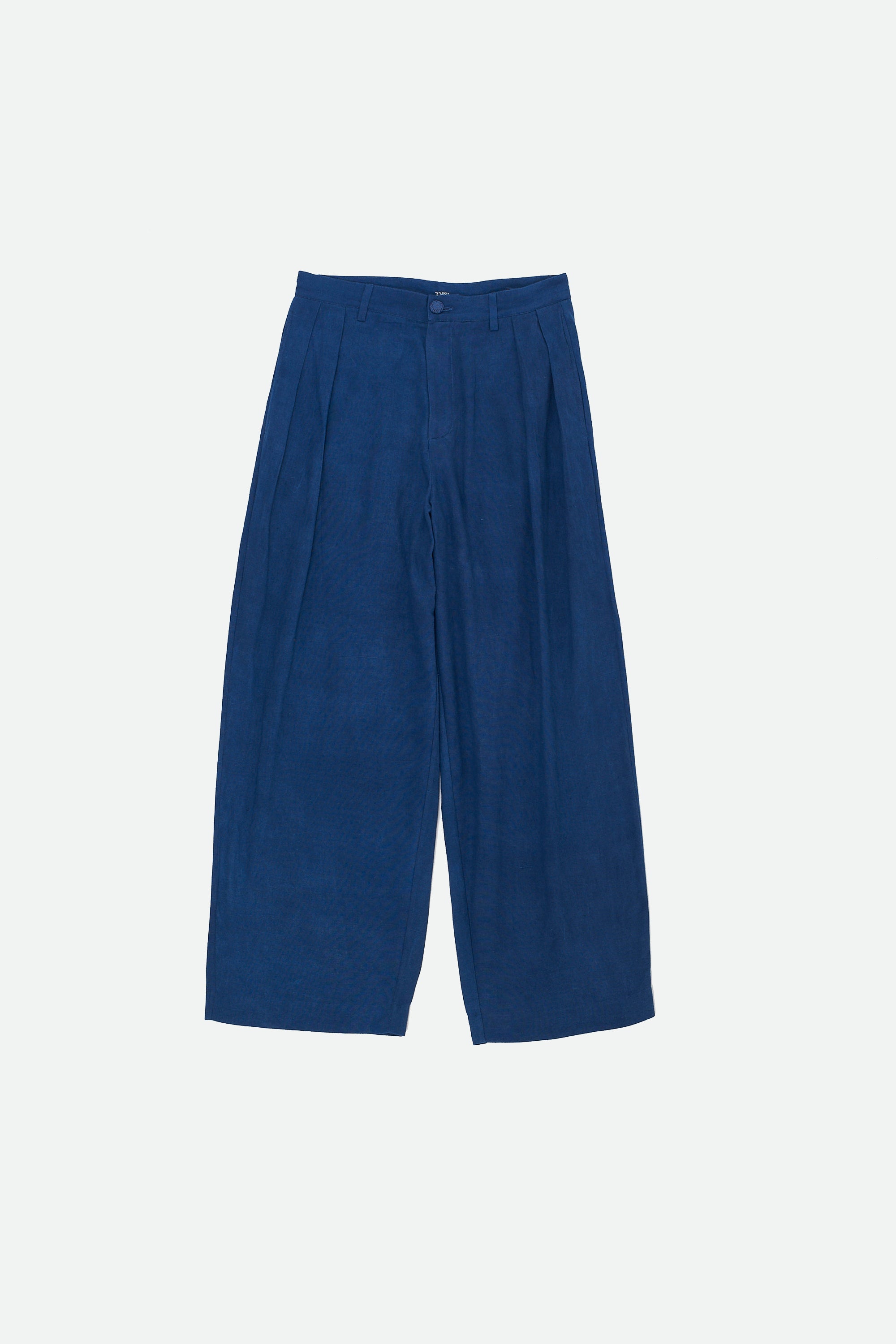 Pleated Handspun Cotton Trousers in Medium Indigo
