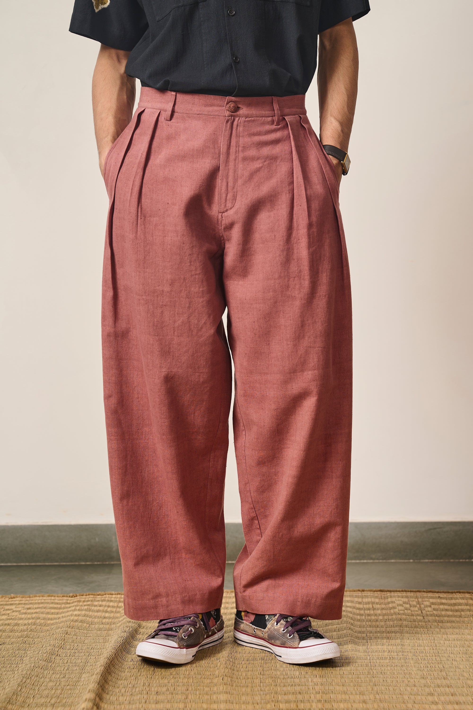 ROGUE PINK PLEATED COTTON TROUSERS