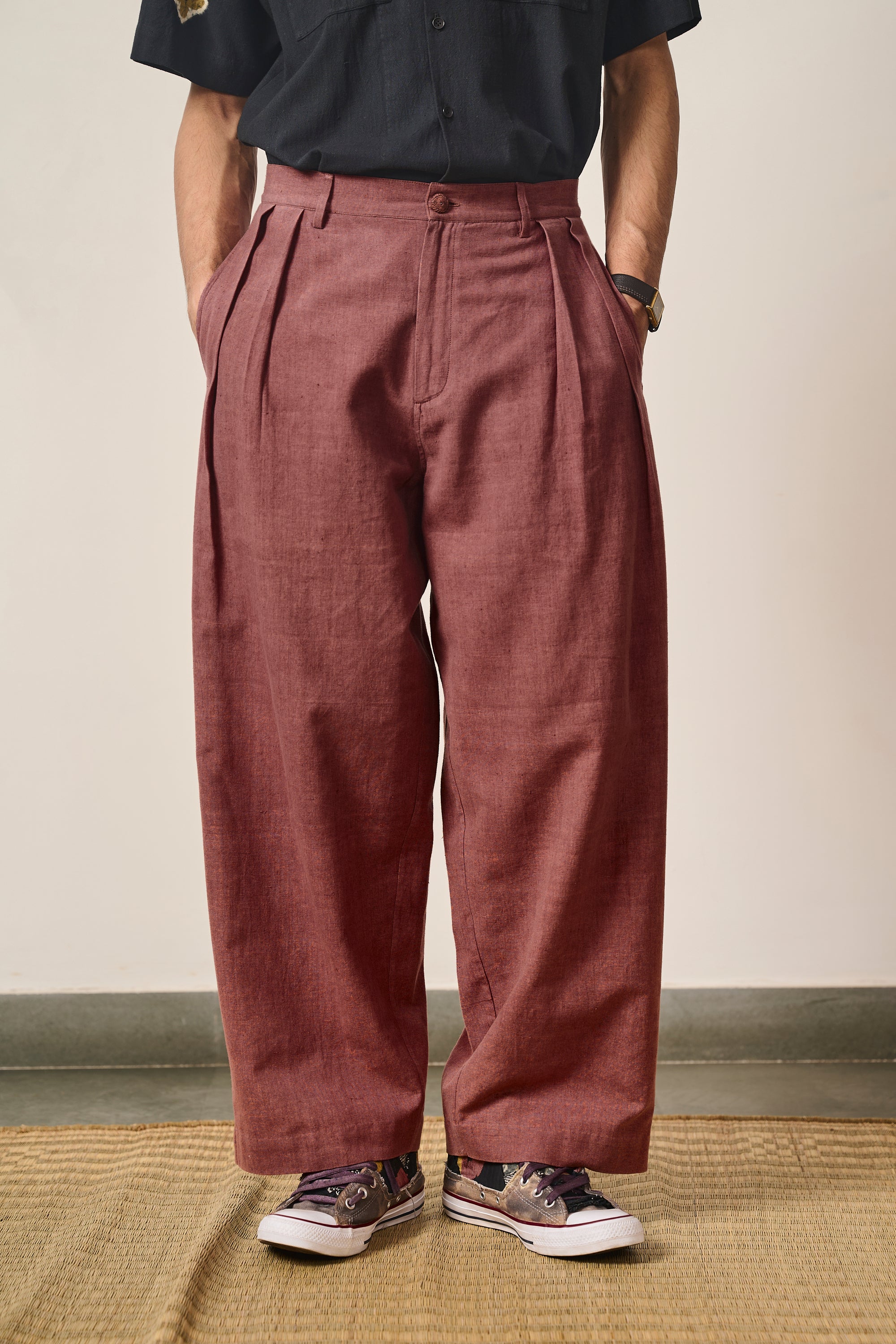 ROGUE PINK PLEATED COTTON TROUSERS