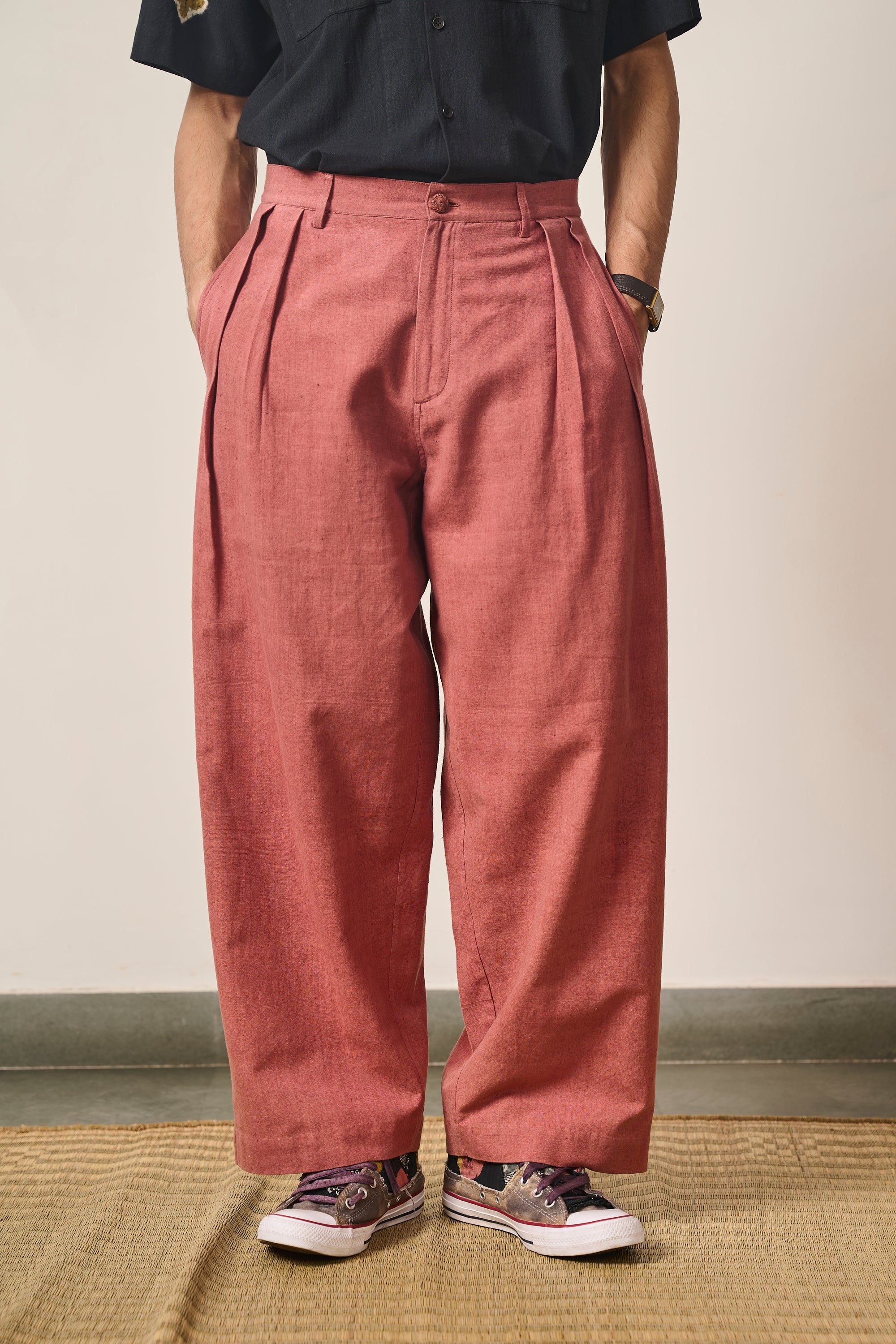 ROGUE PINK PLEATED COTTON TROUSERS