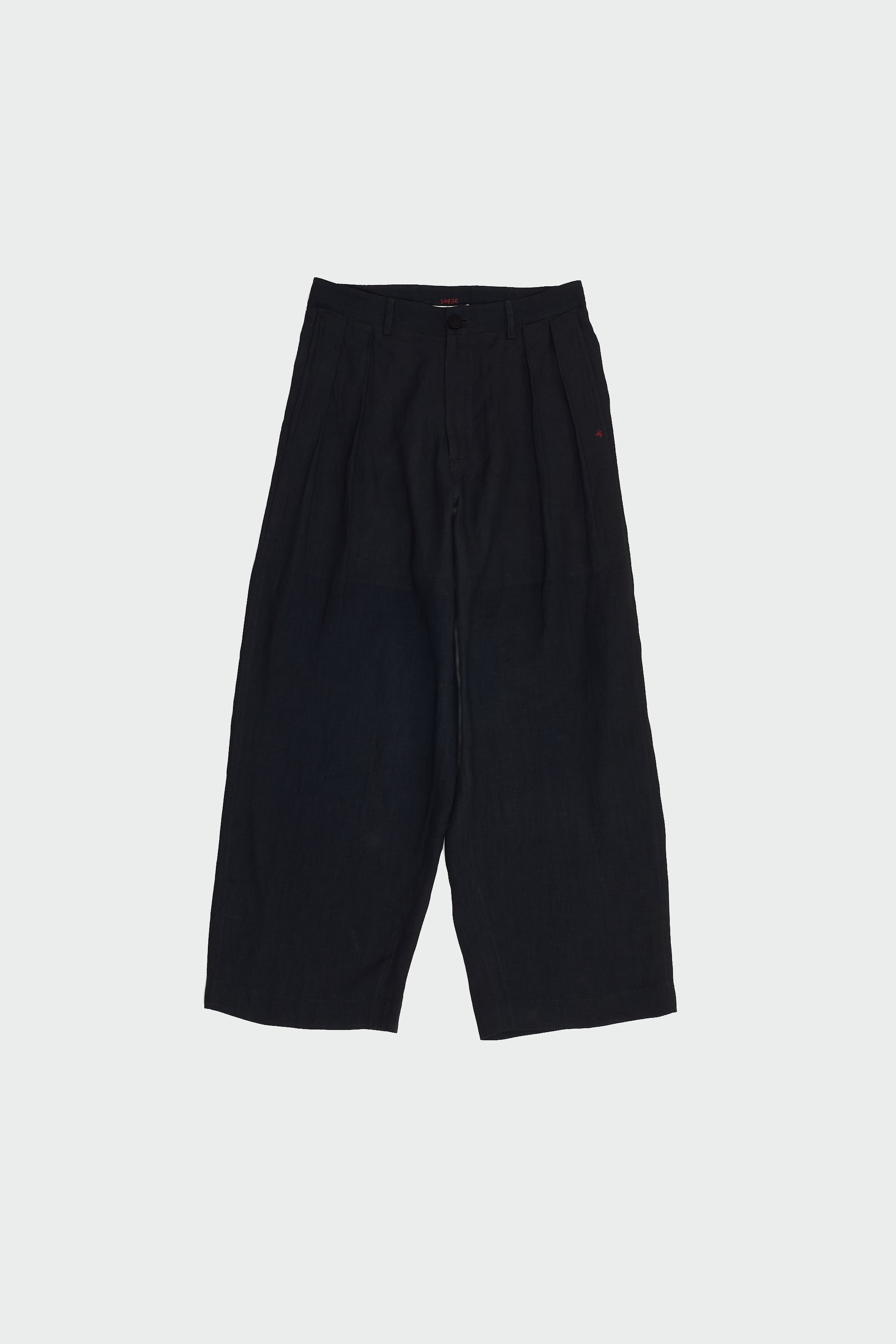 BLACK LINEN PLEATED PANTS