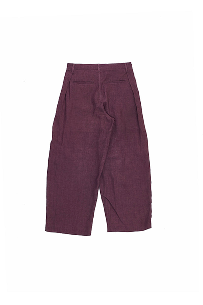Pleated Linen Trousers In Raisin Purple