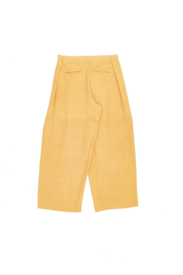 Pleated Linen Trousers In Mango Yellow