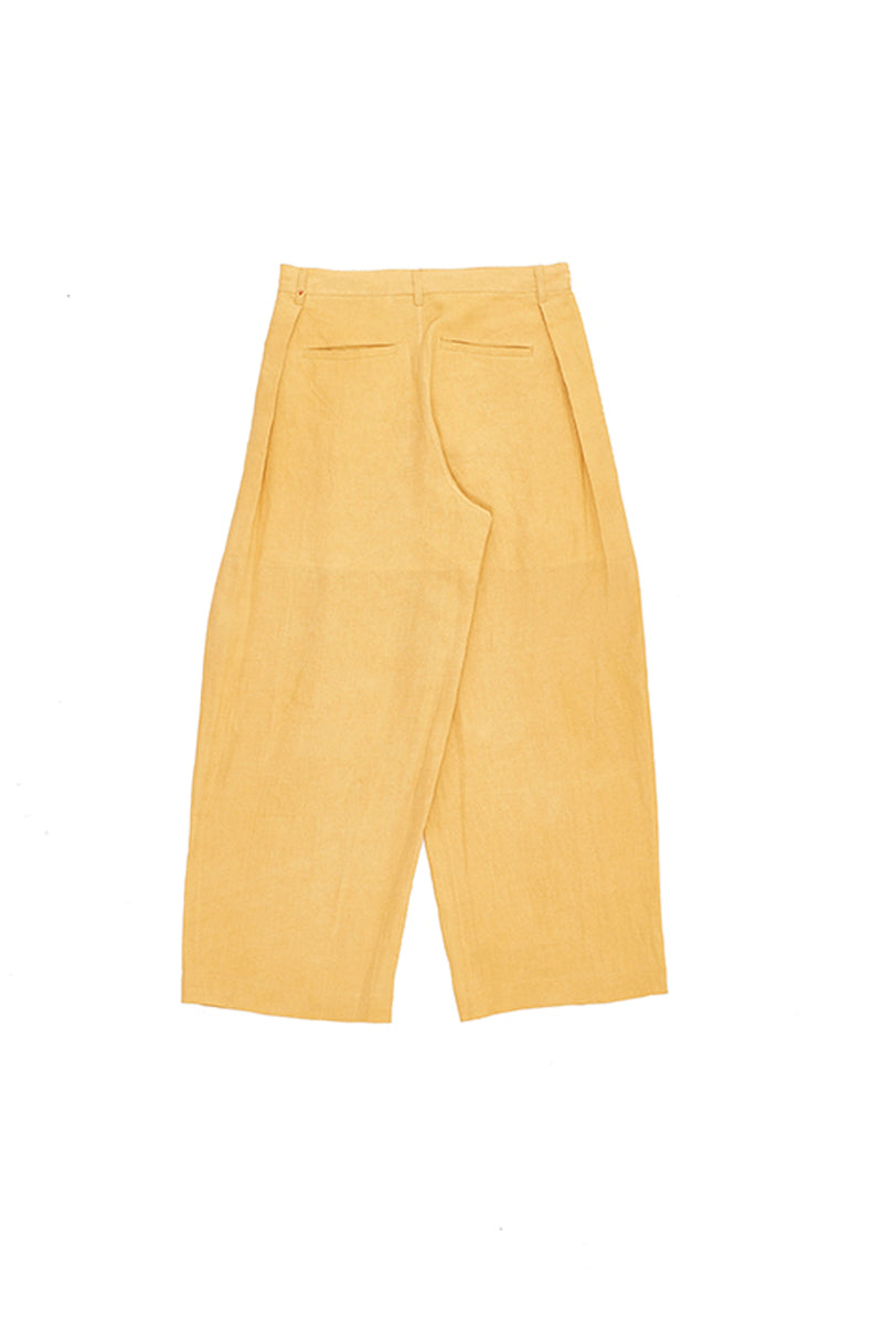 Pleated Linen Trousers In Mango Yellow