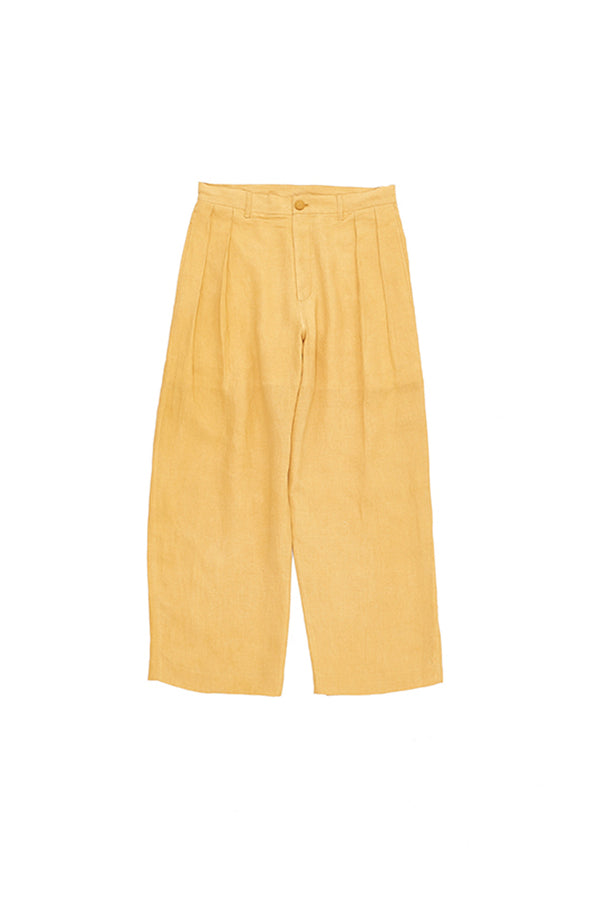 Pleated Linen Trousers In Mango Yellow
