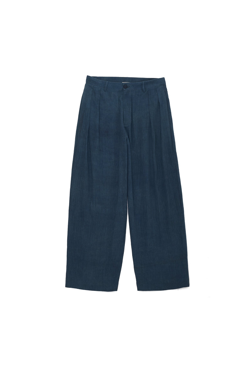 TURQUOISE PLEATED ORGANIC COTTON TROUSERS
