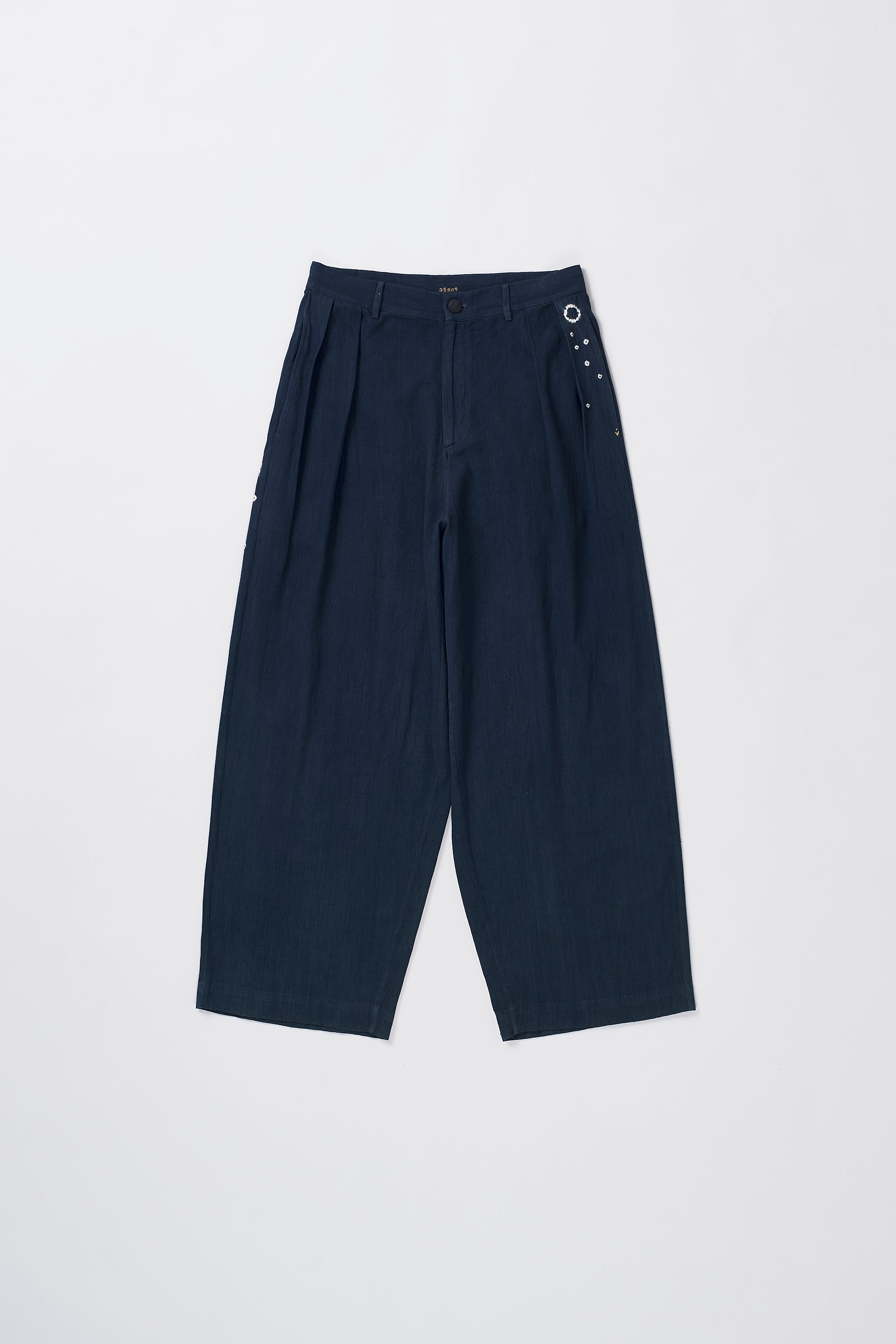 MIDNIGHT INDIGO PLEATED TROUSER CRAFTED WITH SHIBORI