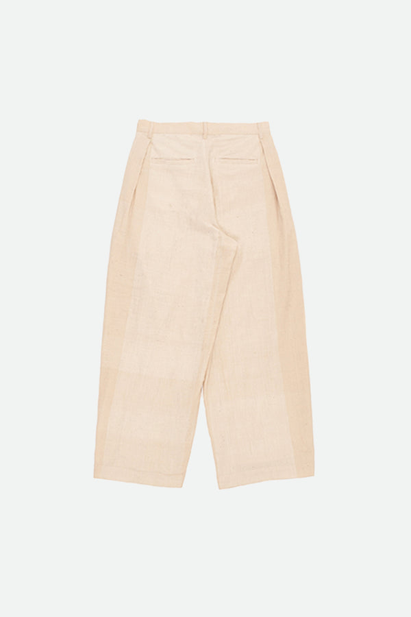 PLEATED ECRU INDIGENOUS COTTON TROUSERS