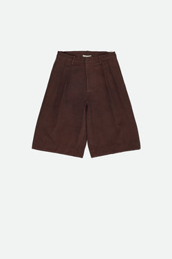 BURNT UMBER PLEATED DENIM SHORTS