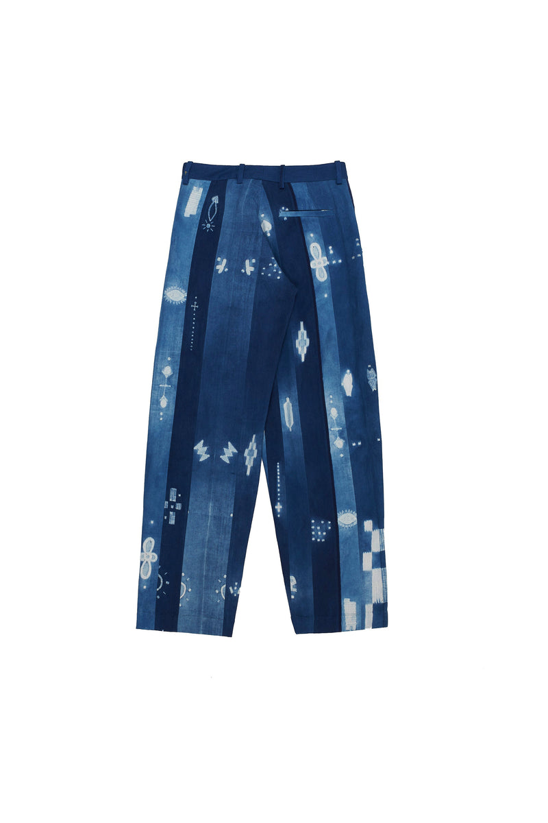 INDIGO PANELLED SHIBORI HANDSPUN SELVEDGE DENIM TROUSER