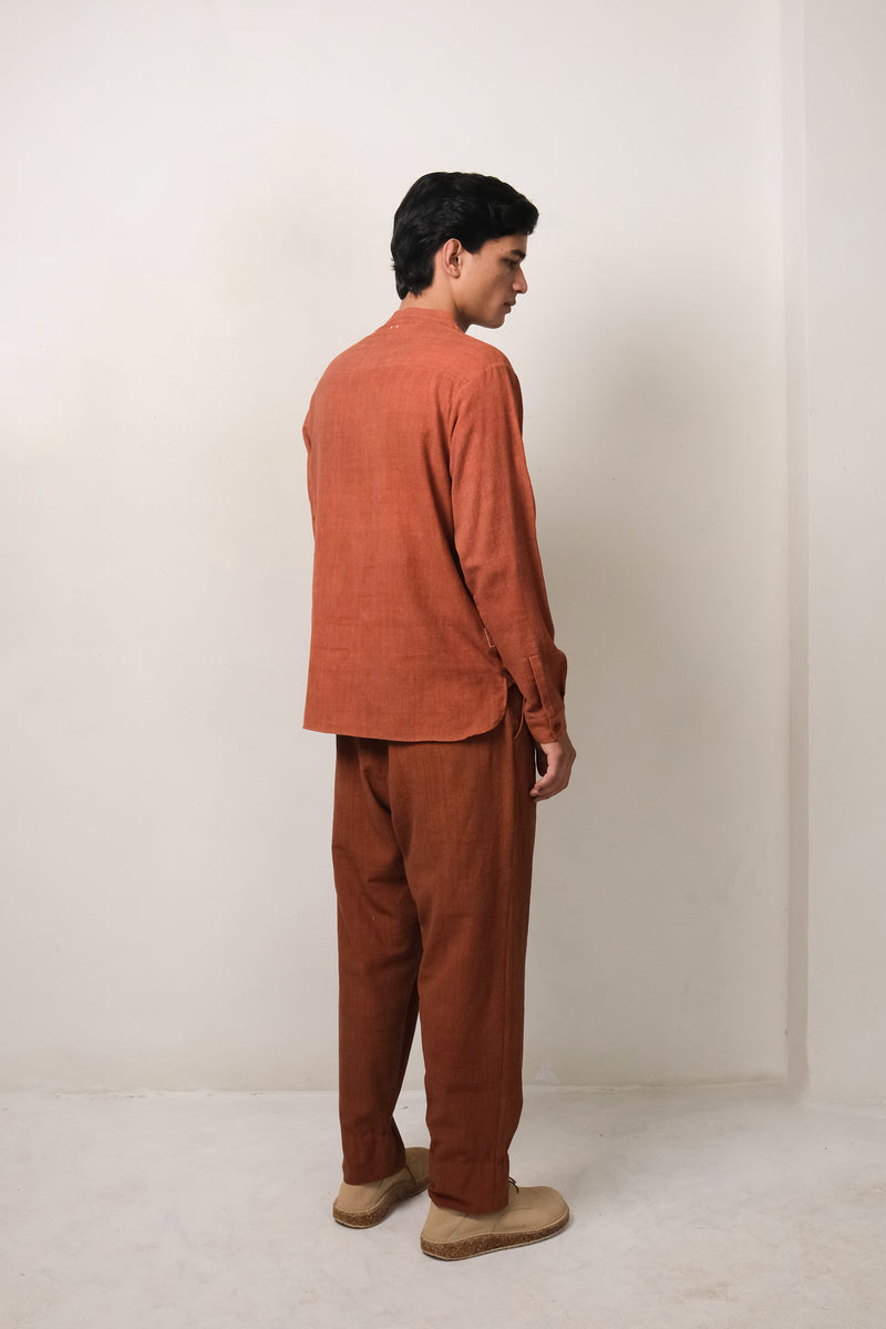 BRICK RED SOLID COTTON SHIRT