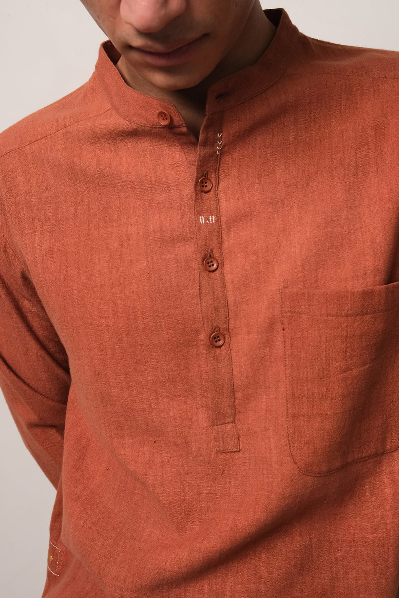 BRICK RED SOLID COTTON SHIRT