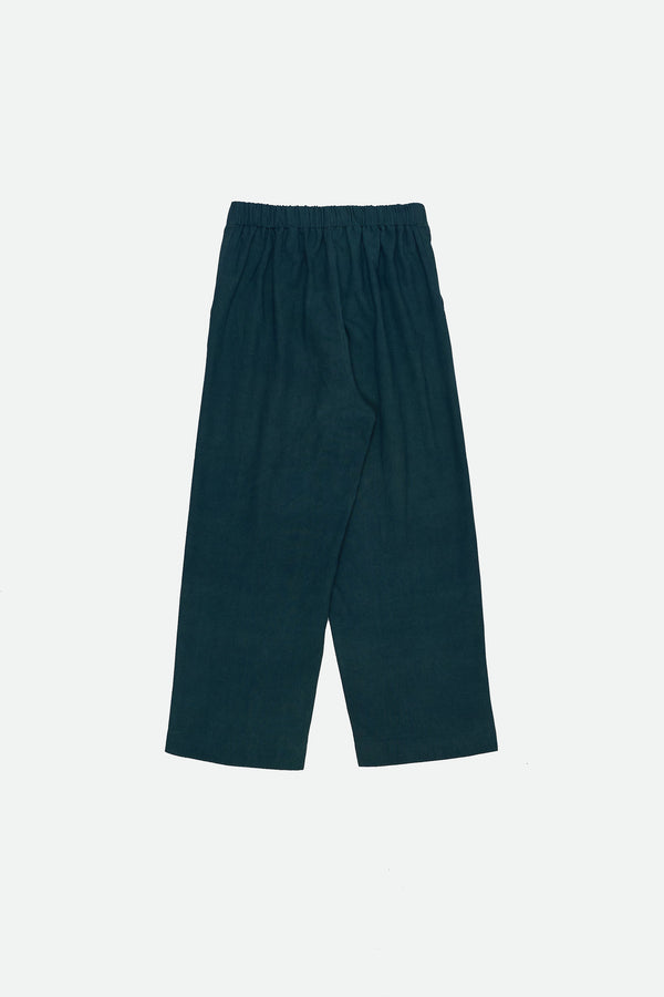 BOTTLE GREEN SOLID COTTON PLEATED TROUSER