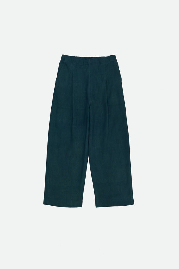 Bottle Green Solid Cotton Pleated Trouser