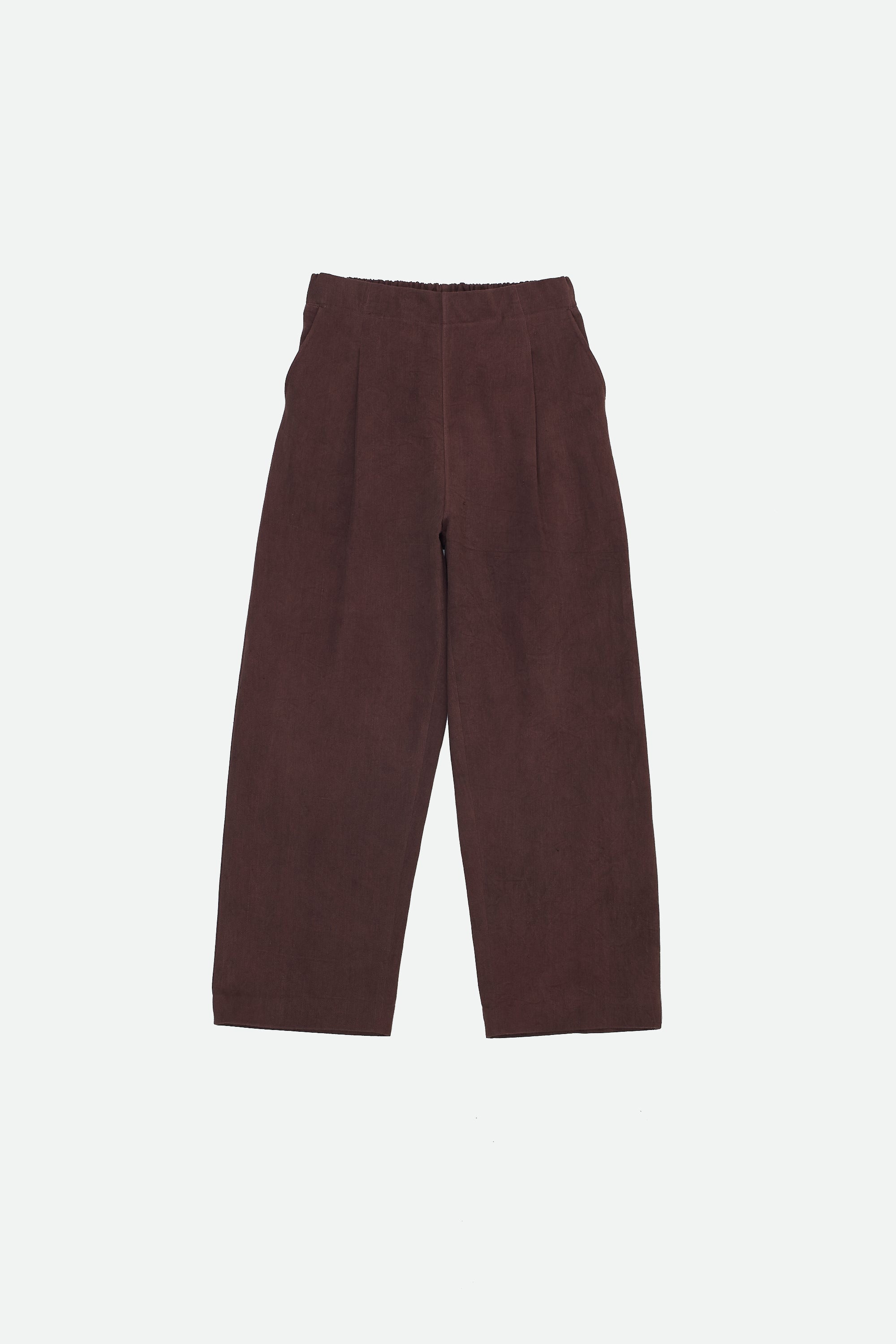 BURNT UMBER HANDSPUN DENIM PLEATED TROUSER