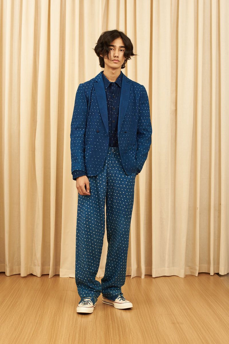 INDIGO ALL OVER BANDHANI COTTON STATEMENT JACKET