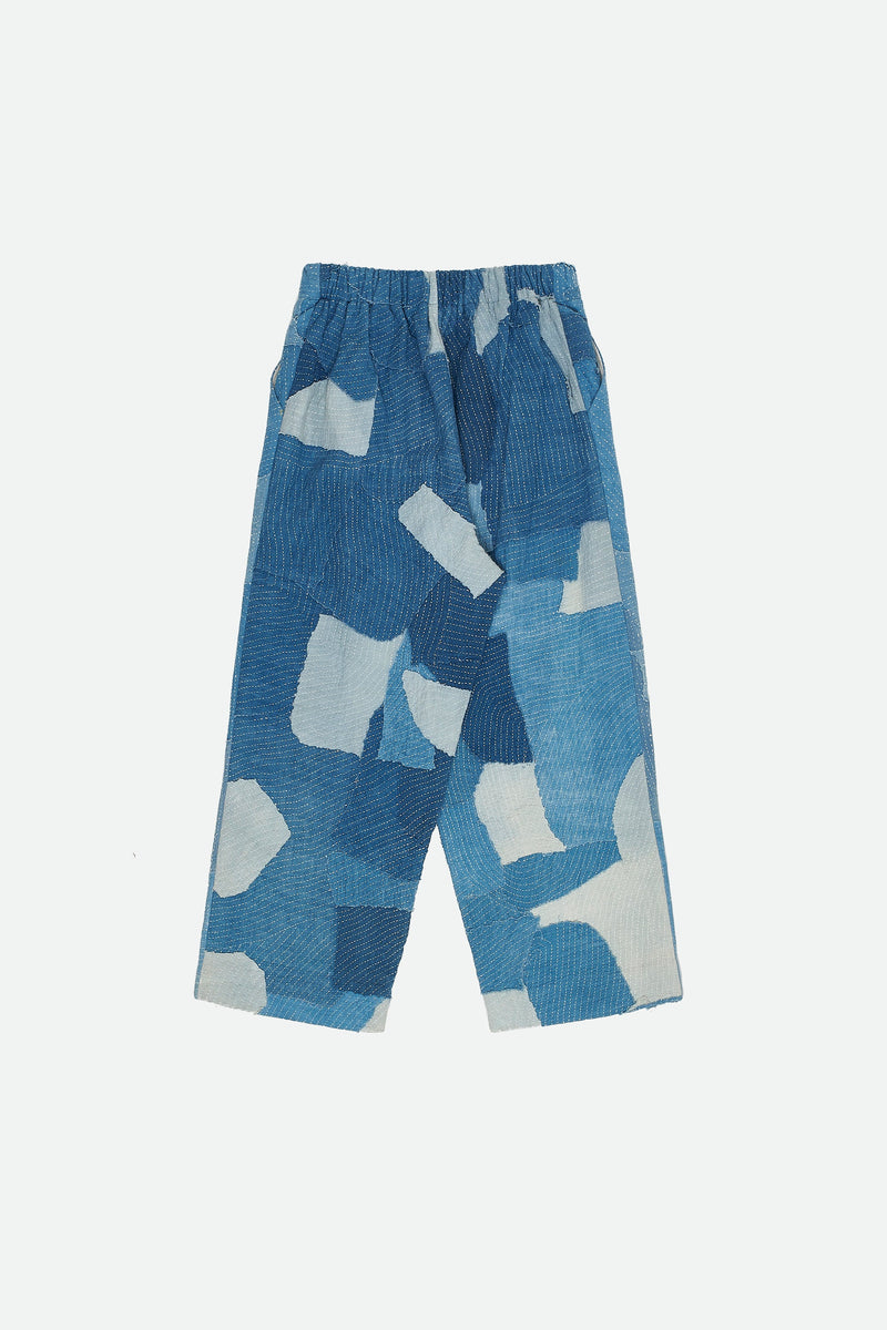 INDIGO DYED PATCHWORK PANTS