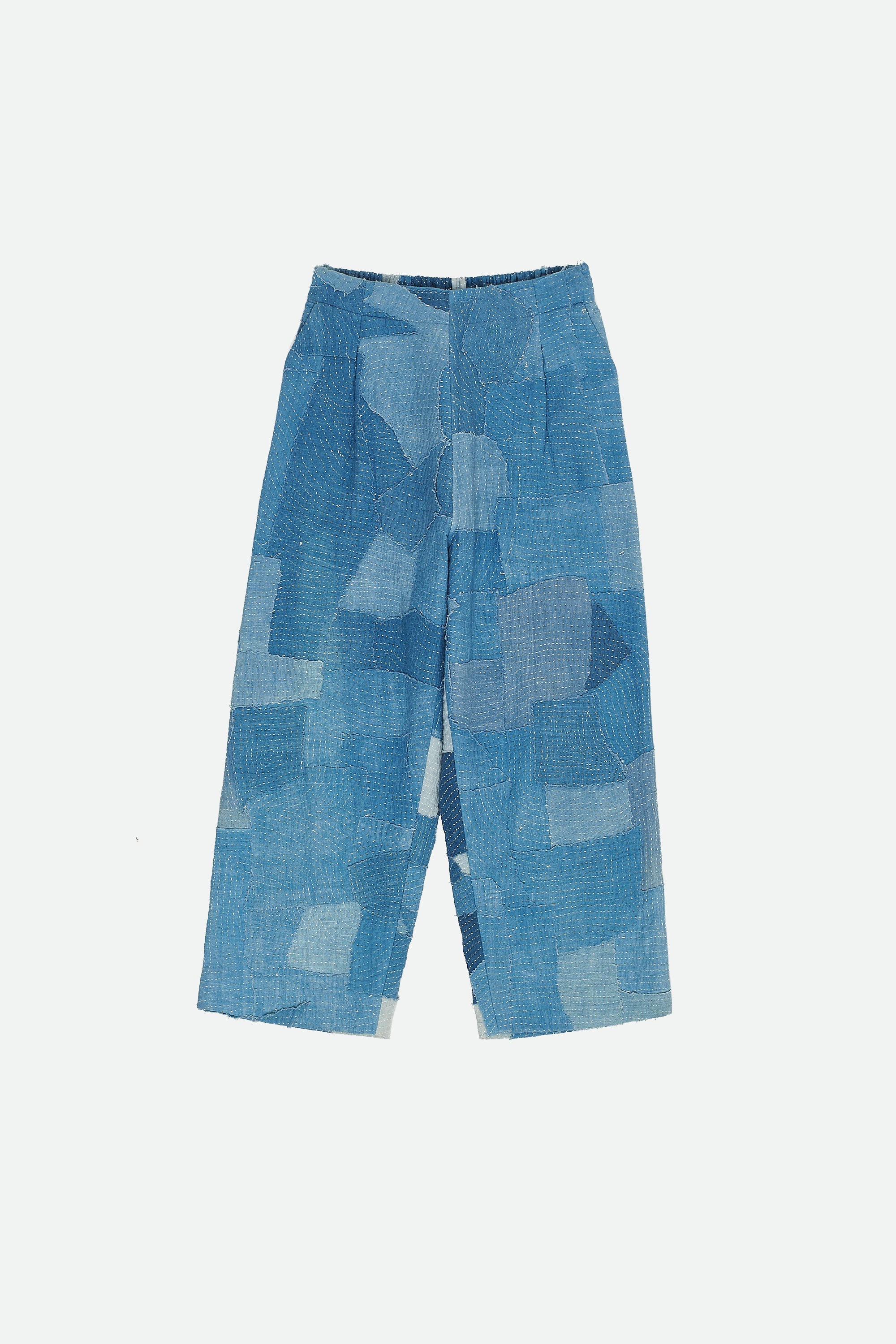 INDIGO DYED PATCHWORK PANTS