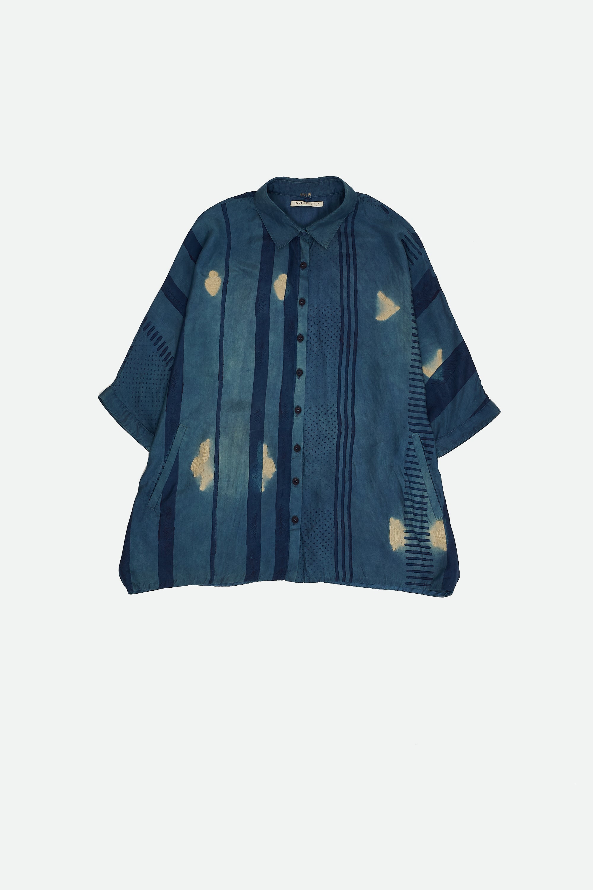 MEDIUM INDIGO SILK SHIBORI UNISEX SHIRT