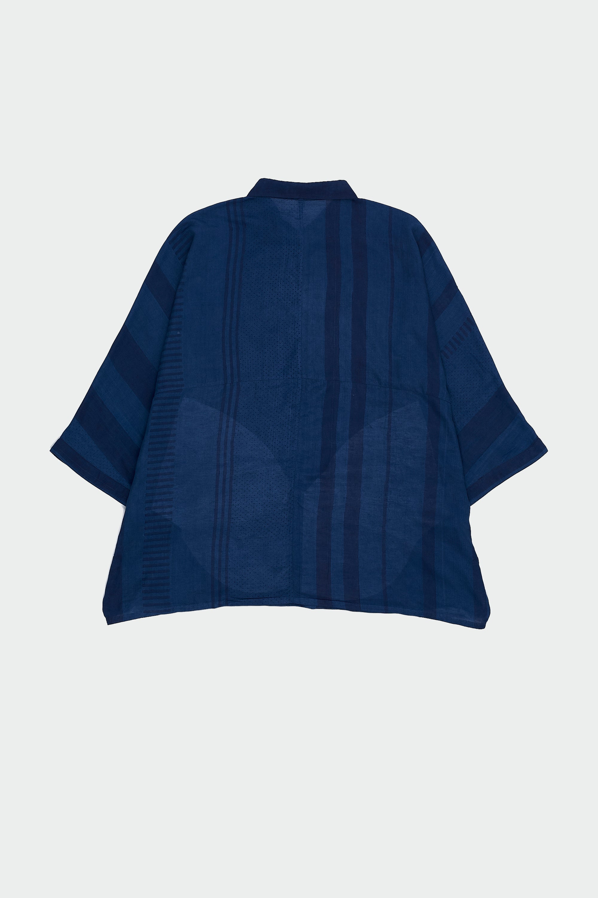 MEDIUM INDIGO BLOCK PRINTED SOFT SILK SHIRT