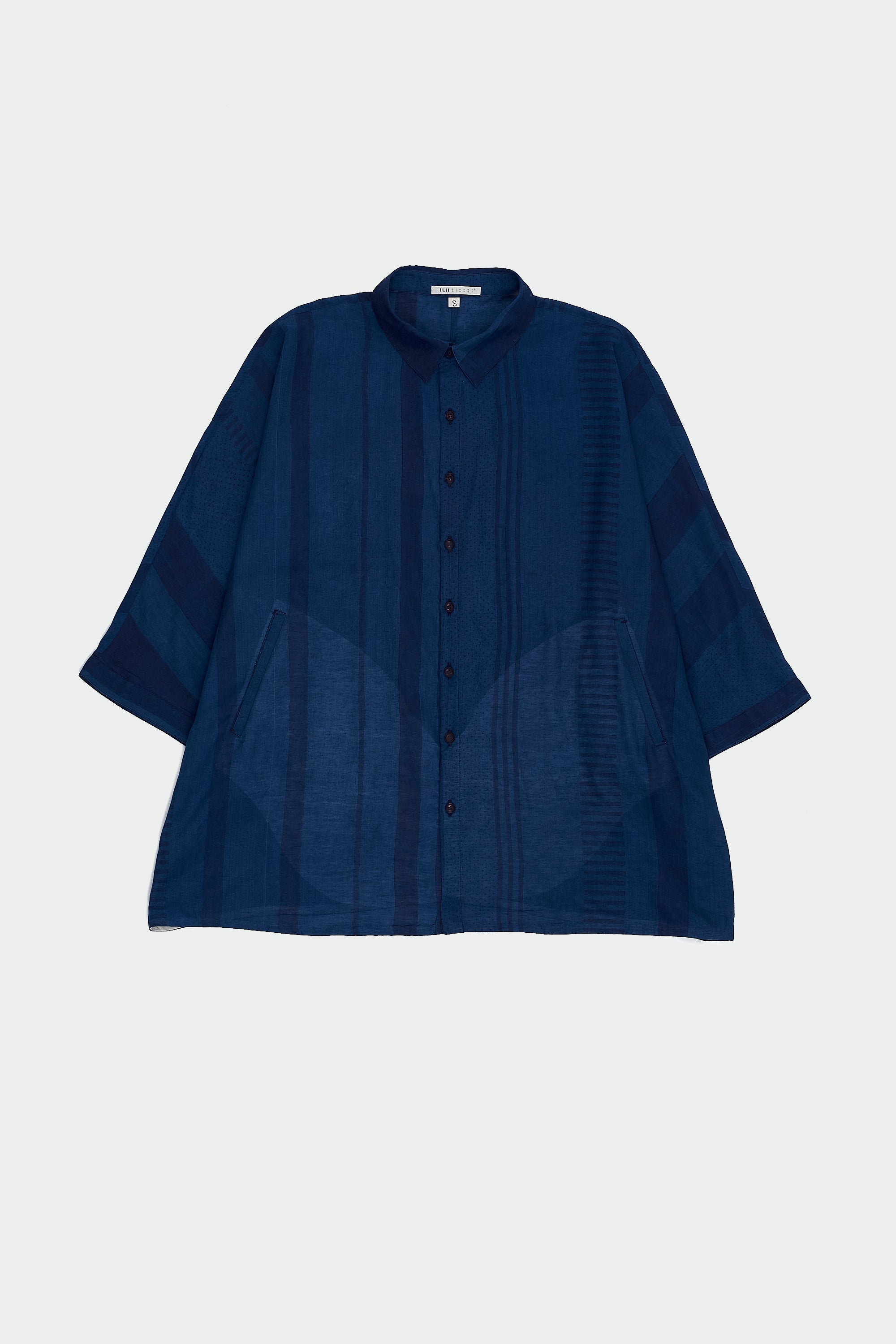 MEDIUM INDIGO BLOCK PRINTED SOFT SILK SHIRT