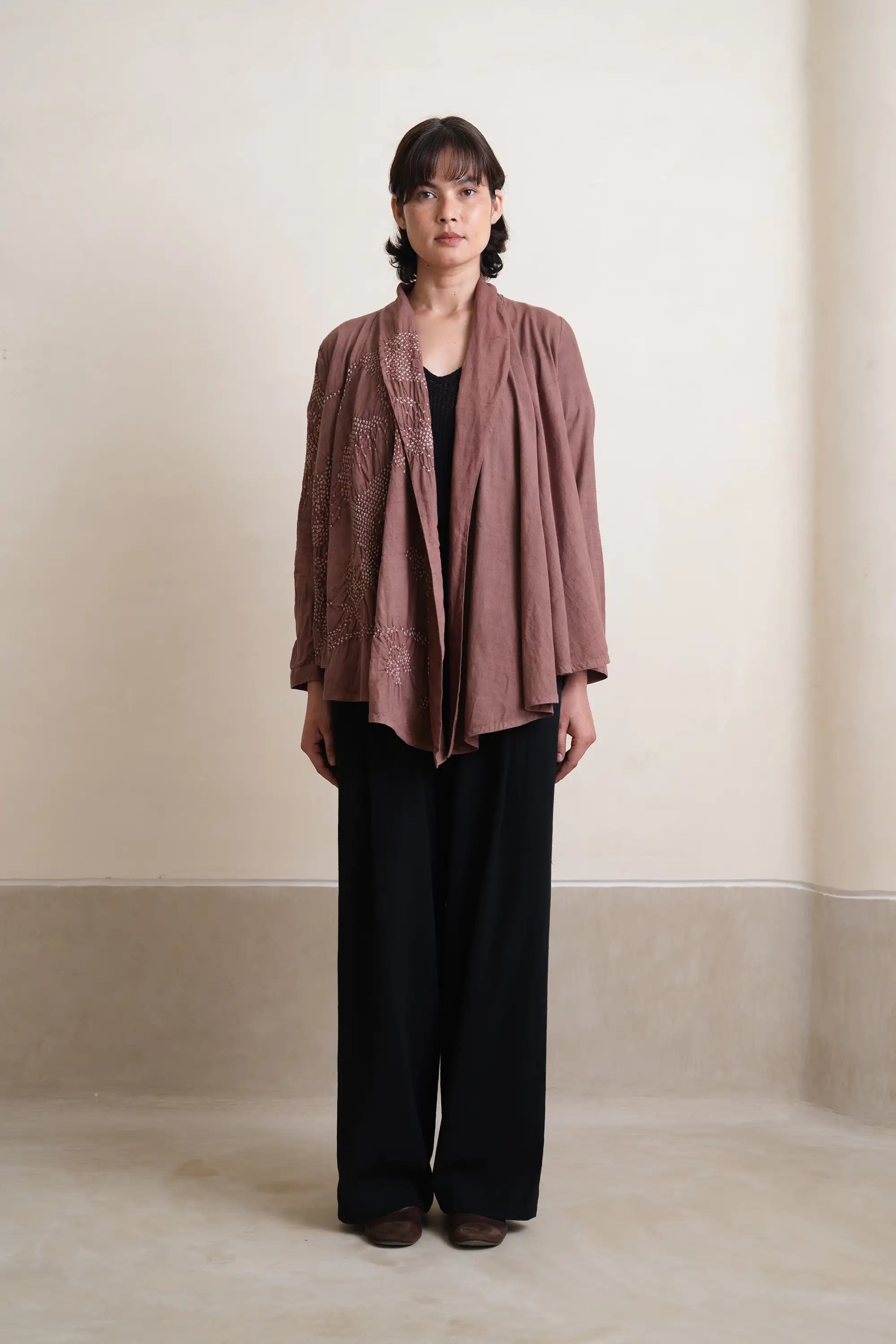 A woman wearing cotton shrug